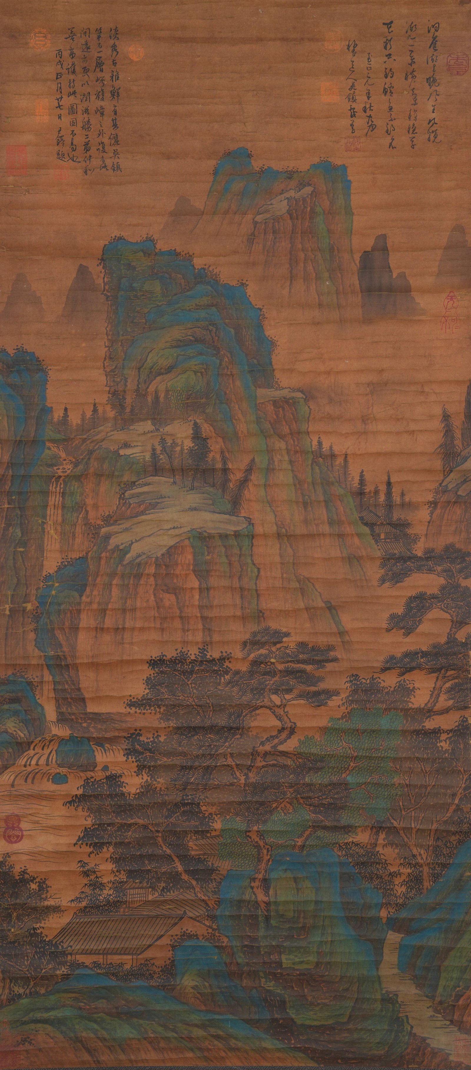 A LANDSCAPE PAINTING ON SILK BY WU ZHEN.吳鎮: Landscape Painting on Silk by Wu Zhen.吳鎮