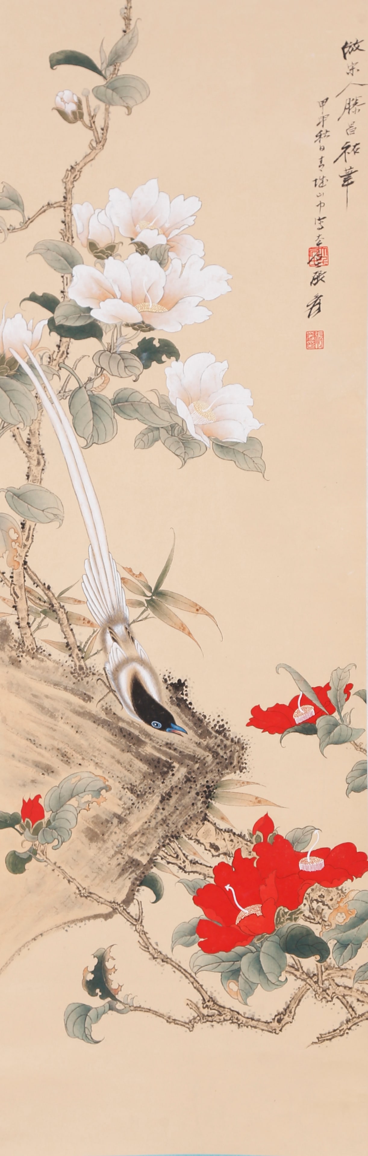 A FLOWER AND BIRD PAINTING ON PAPER BY ZHANG DAQIAN.張大千: Flower and Bird Painting on Paper by Zhang Daqian.張大千