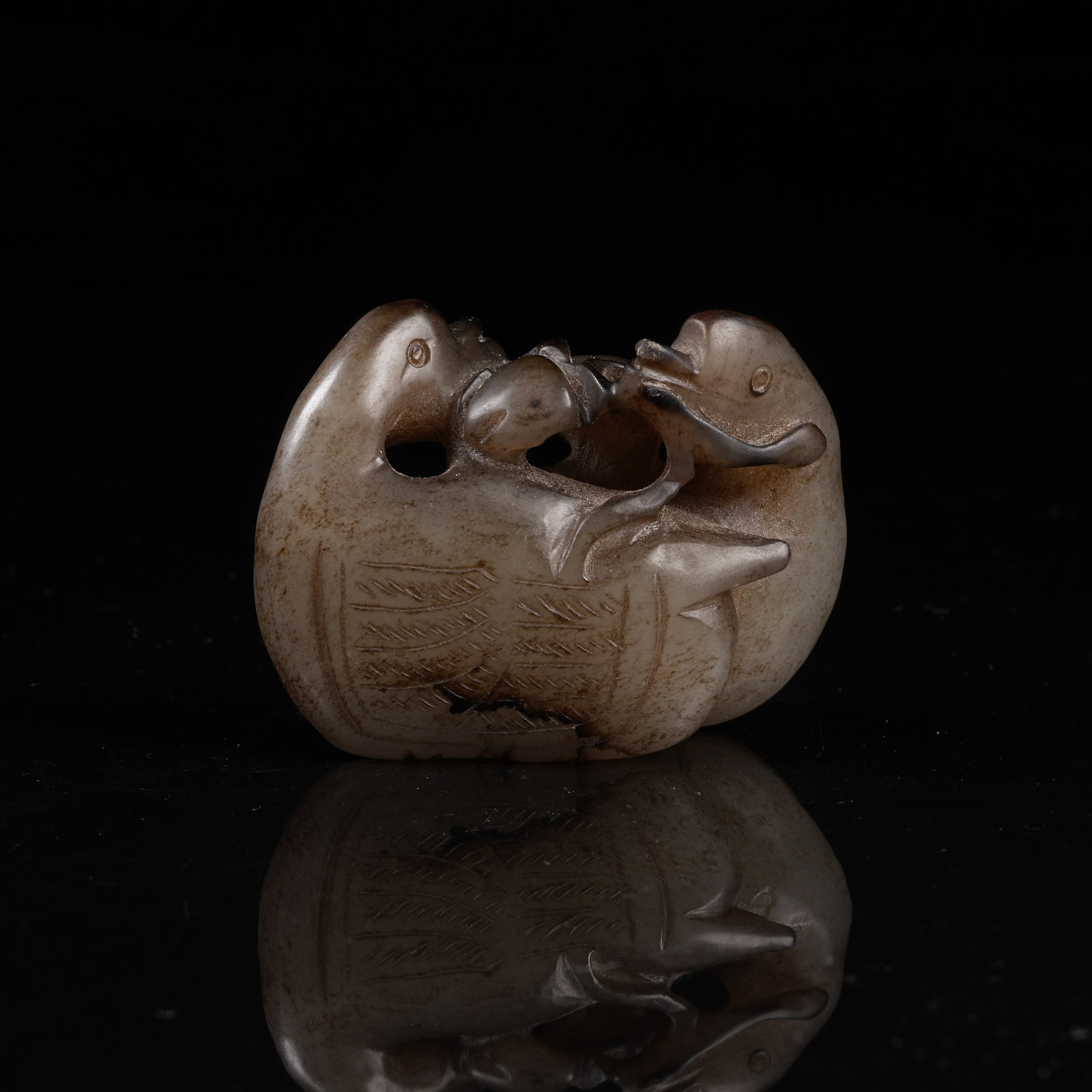 A NEPHRITE ORNAMENT OF SACRED GOOSE PRESENTING LONGEVITY: Nephrite Ornament of Sacred Goose Presenting Longevity