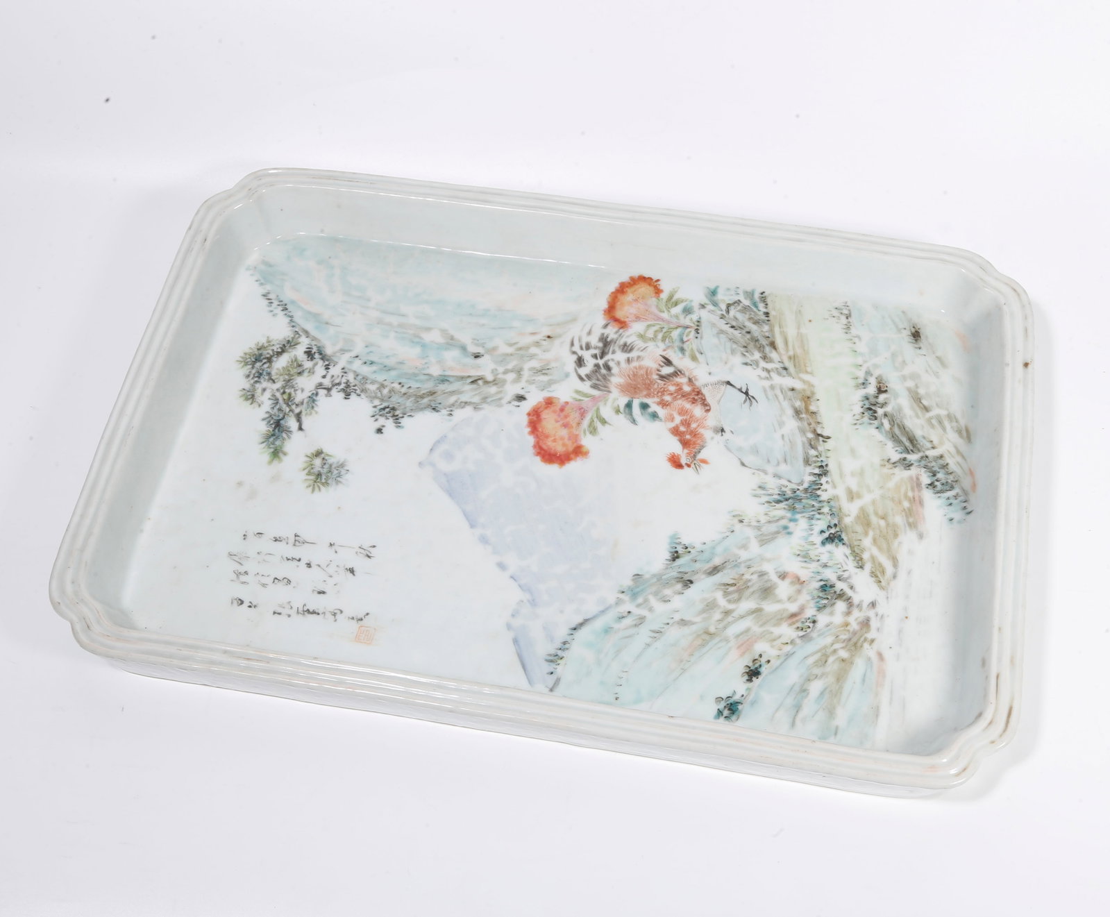 A LIGHT CRIMSON GLAZED SQUARE DISH WITH OFFICIAL PROMOTION MOTIF (1 of 8)