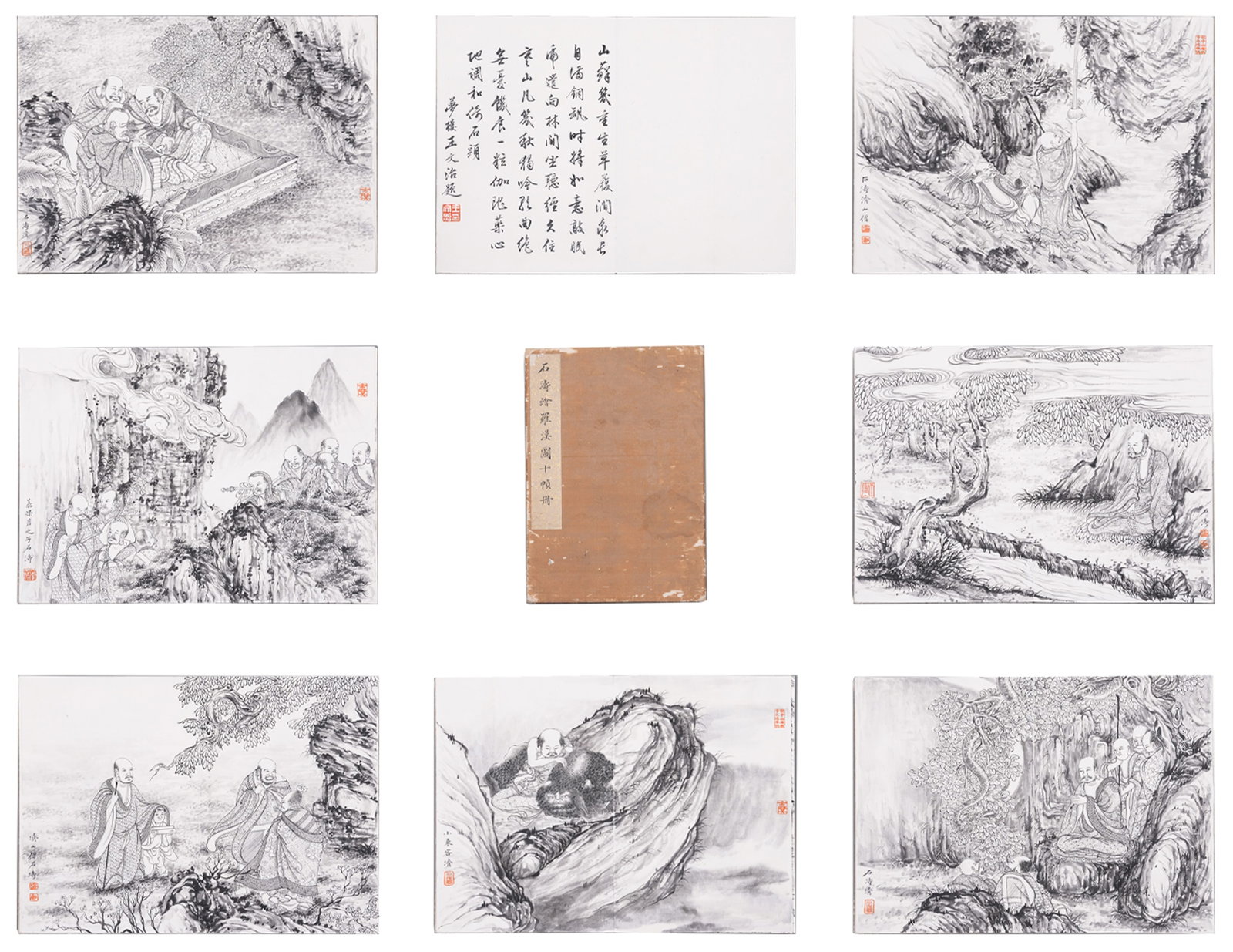 A ALBUM OF ARHAT PAINTINGS ON PAPER BY SHITAO (10 LEAVES).石濤: Album of Arhat Paintings on Paper by Shitao (10 Leaves).石濤