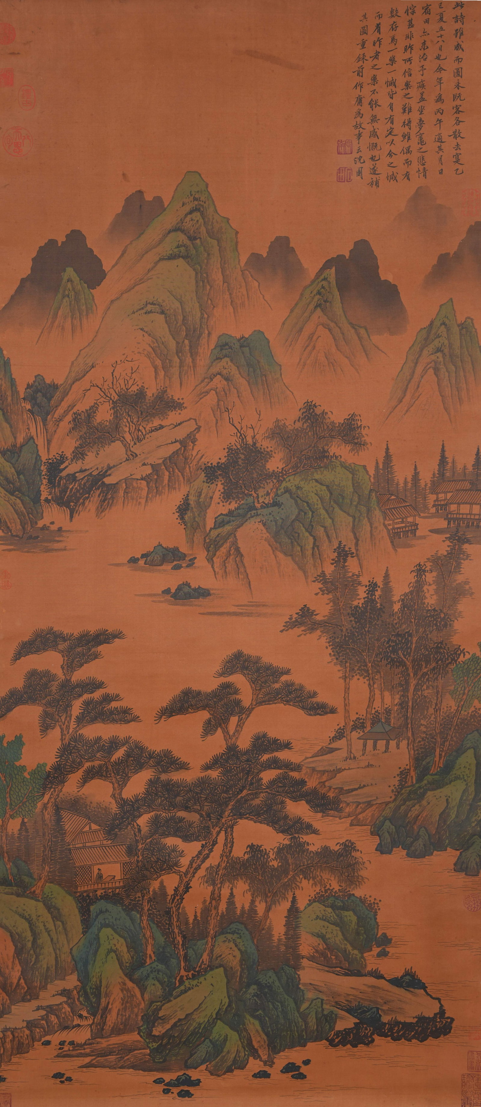 A LANDSCAPE PAINTING ON SILK BY SHEN ZHOU.沈周: Landscape Painting on Silk by Shen Zhou.沈周