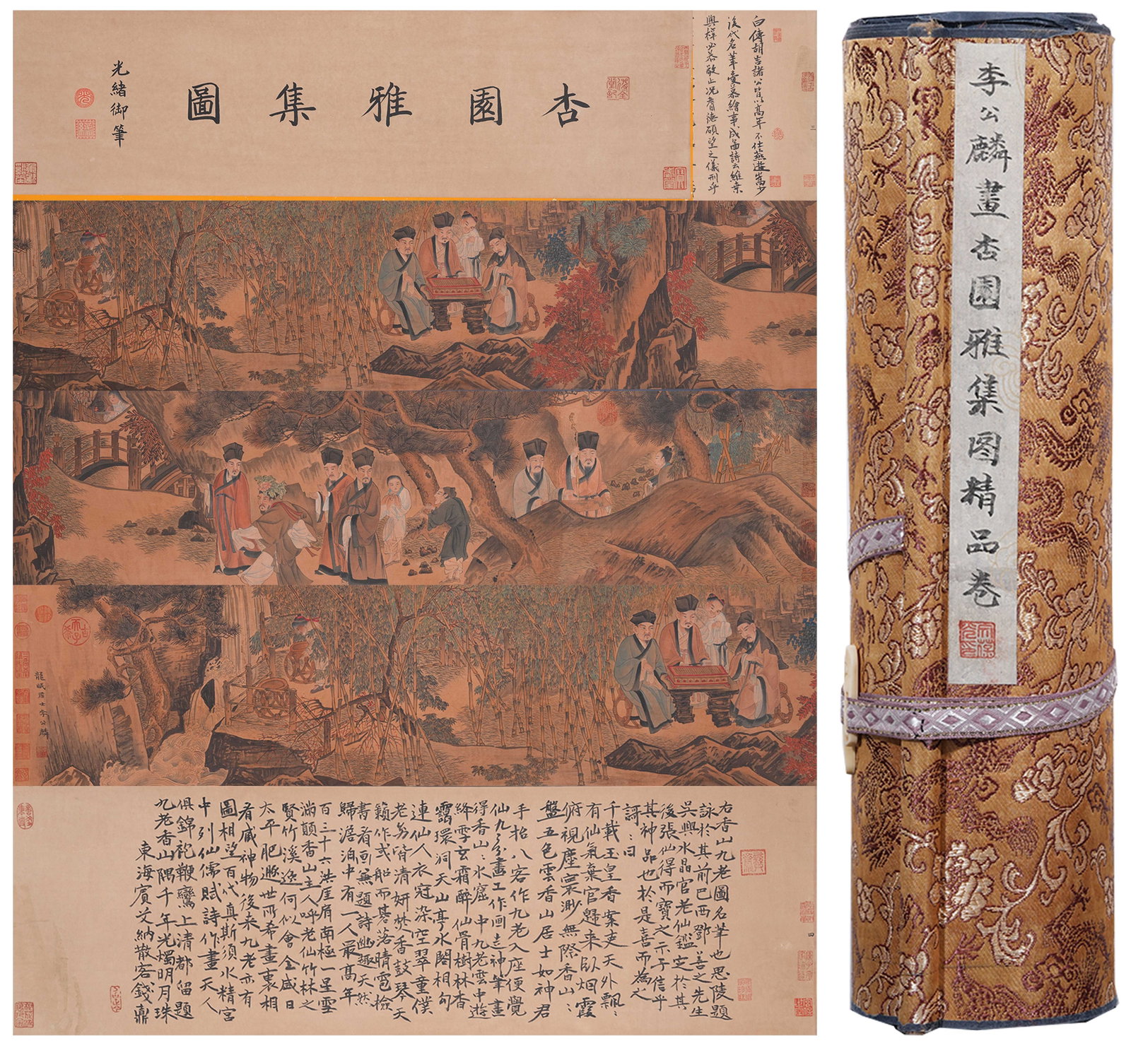 A HANDSCROLL OF ELEGANT GATHERING IN APRICOT GARDEN PAINTING ON SILK BY LI GONGLIN.李公 (1 of 16)