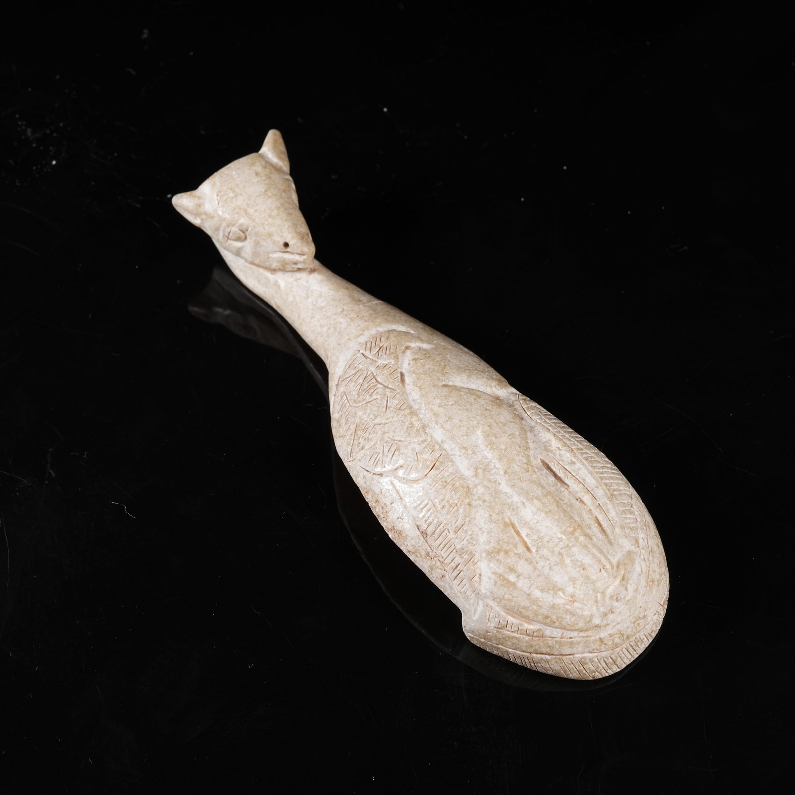 A ARCHAIC JADE BEAST-HEADED BELT HOOK: Archaic Jade Beast-Headed Belt Hook