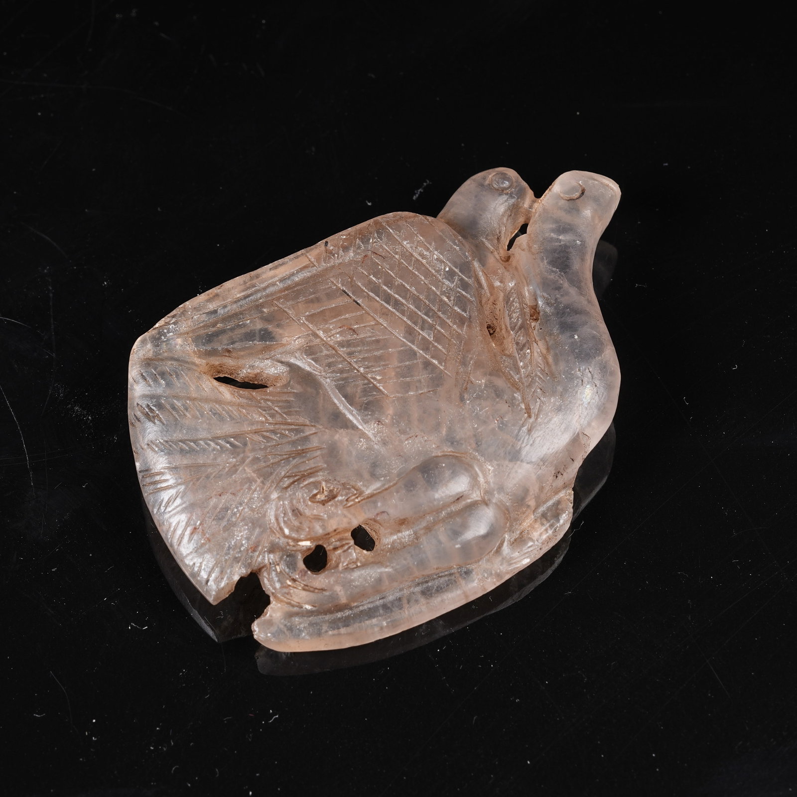 A CRYSTAL PENDANT OF GYRFALCON PREYING ON WILD GOOSE: Crystal Pendant of Gyrfalcon Preying on Wild Goose
