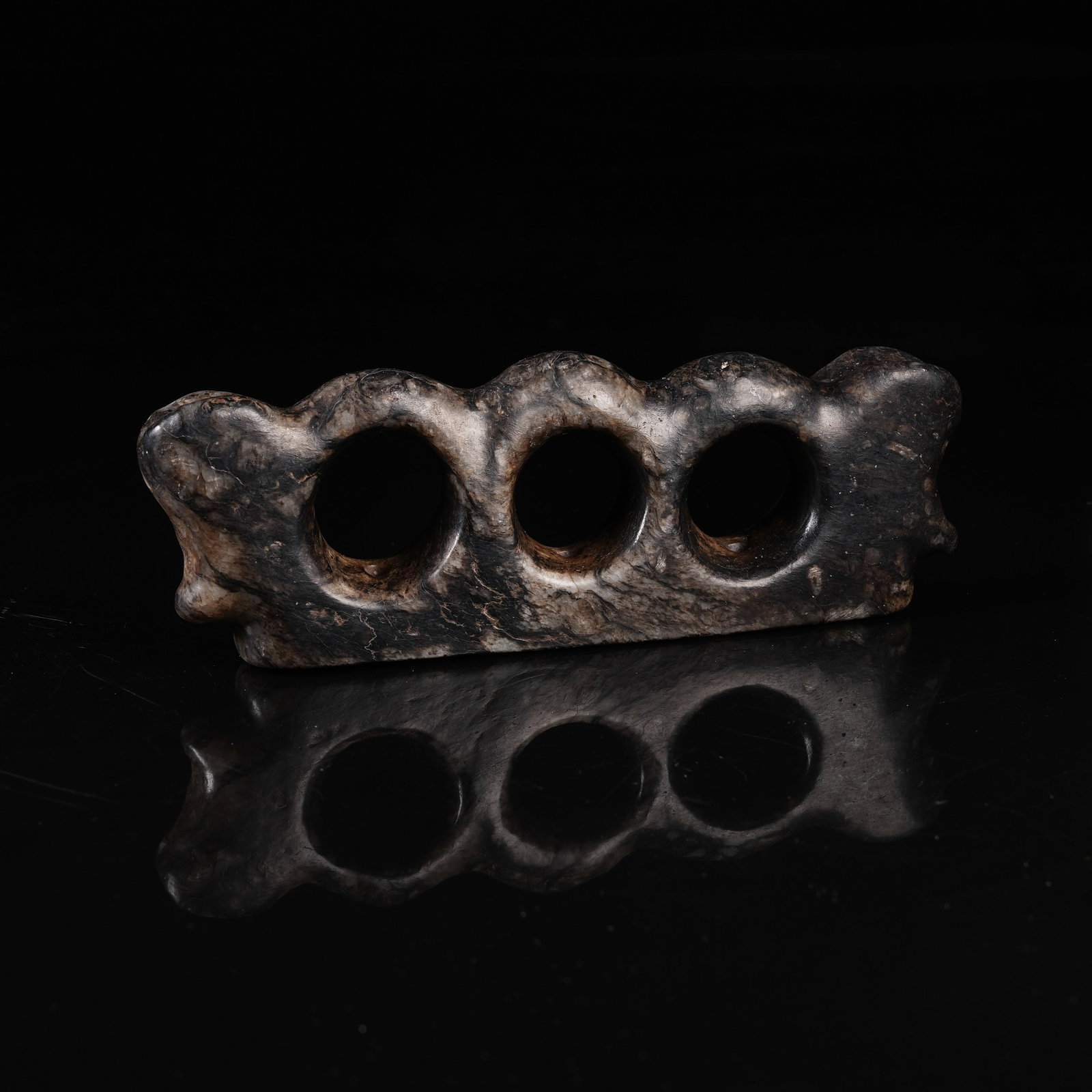 A ARCHAIC JADE ORNAMENT WITH DIVINE HUMAN MASK: Archaic Jade Ornament with Divine Human Mask