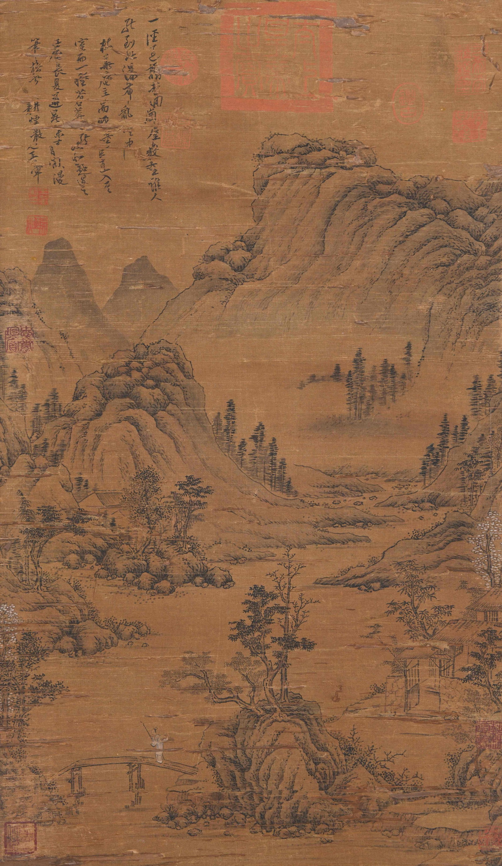 A LANDSCAPE PAINTING ON SILK BY WANG HUI.王翚: Landscape Painting on Silk by Wang Hui.王翚