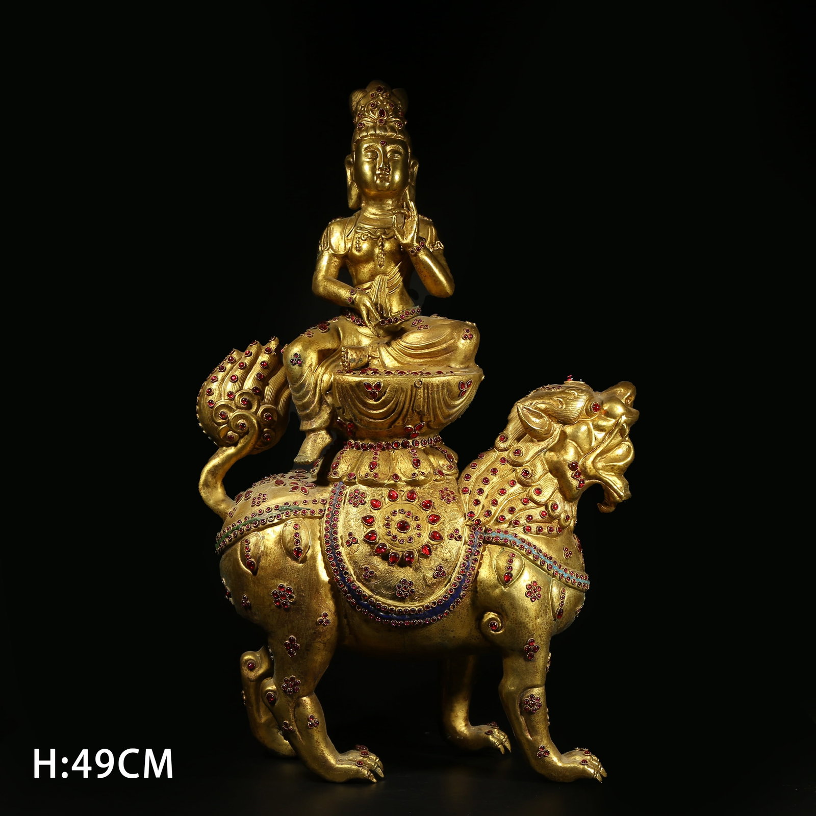 A GILT BRONZE INLAID GEMSTONE FIGURE OF SEATED AVALOKITESHVARA (1 of 10)