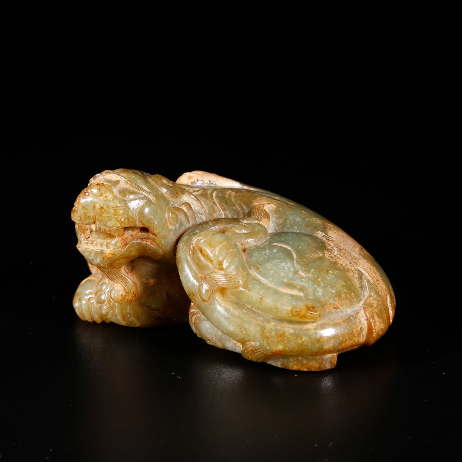 A ANCIENT JADE BEAST ORNAMENT: Ancient Jade Beast Ornament