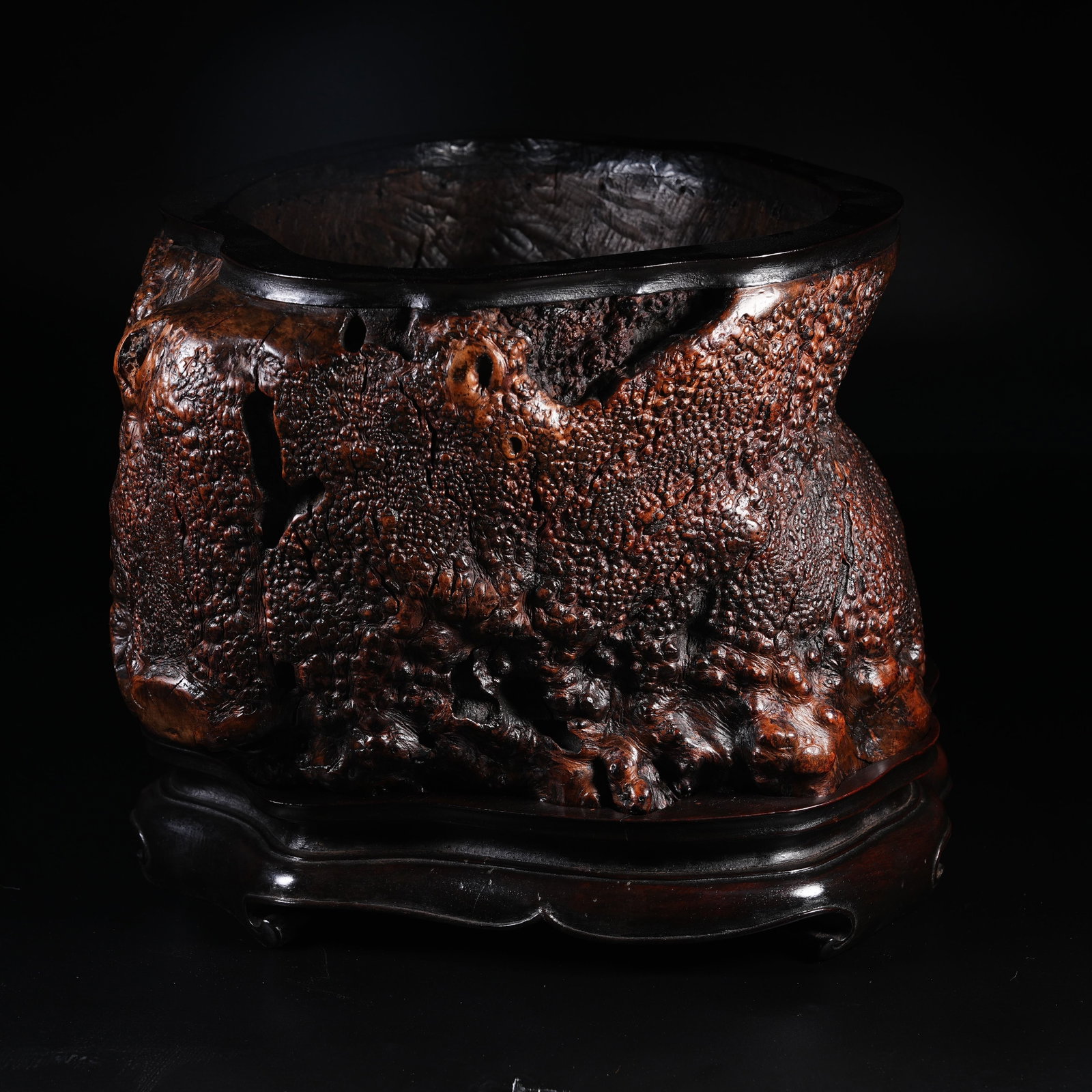 A HUANGHUALI WOOD ROOT-CARVED BURL LARGE BRUSH POT (1 of 10)