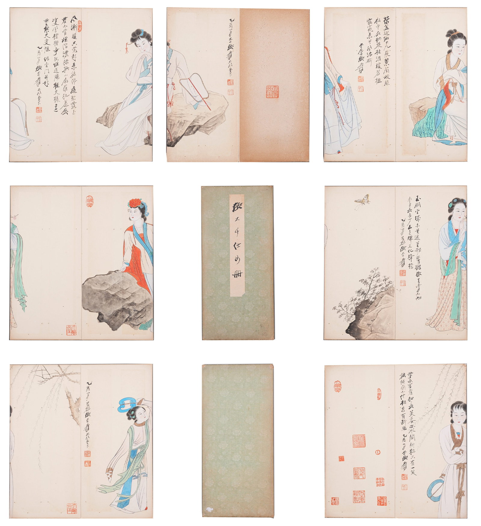 A ALBUM OF BEAUTY PAINTINGS ON PAPER BY ZHANG DAQIAN (6 LEAVES).張大千: Album of Beauty Paintings on Paper by Zhang Daqian (6 Leaves).張大千