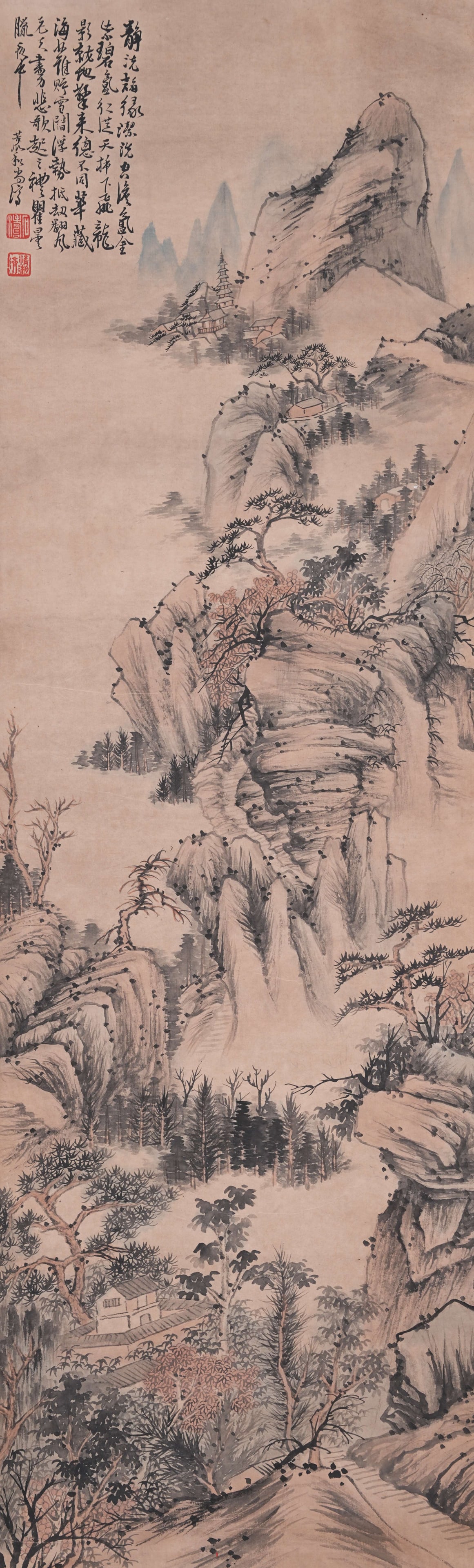 A LANDSCAPE PAINTING ON PAPER BY SHI TAO.石濤: Landscape Painting on Paper by Shi Tao.石濤