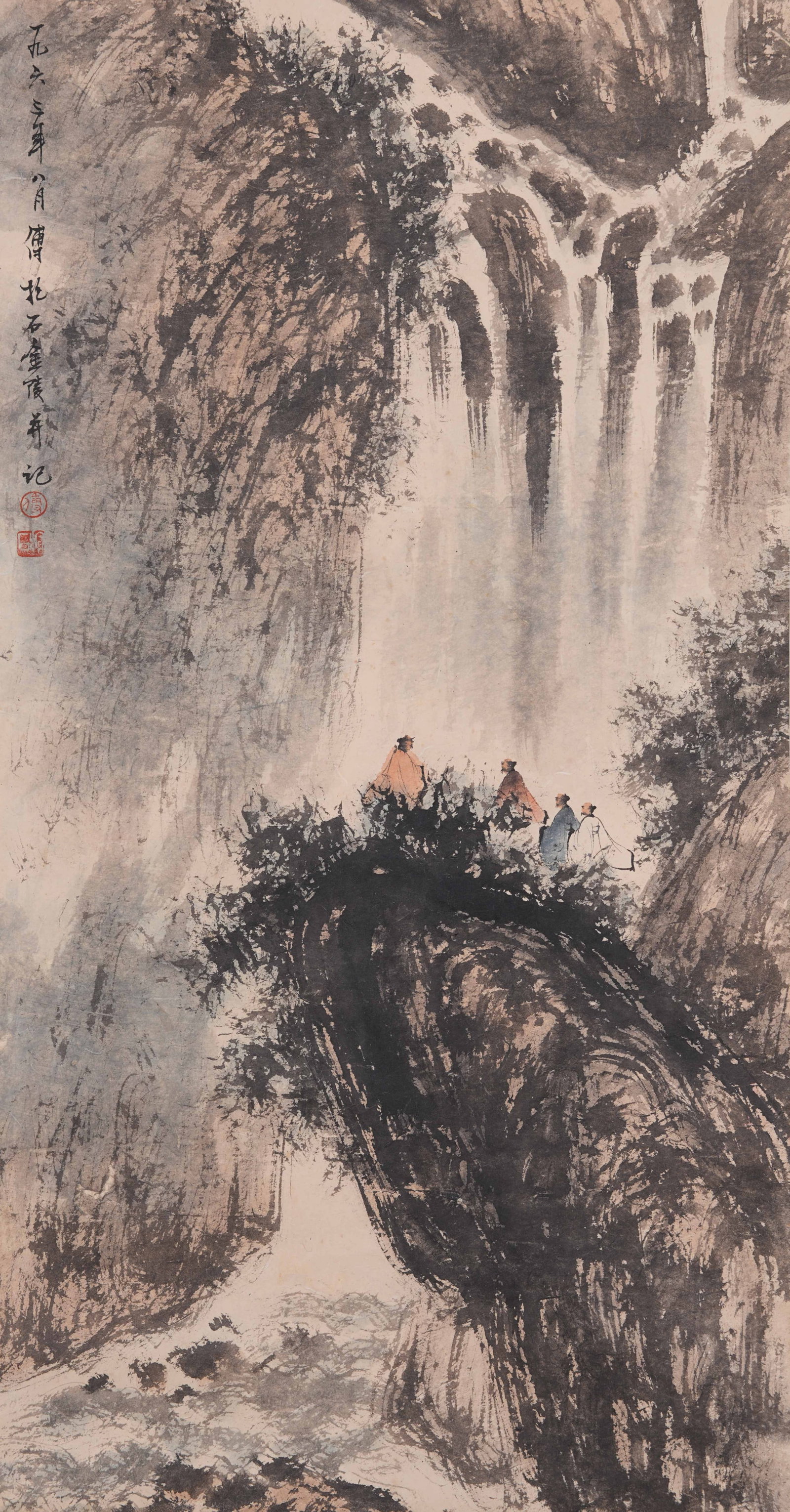 A LANDSCAPE PAINTING ON PAPER BY FU BAOSHI.傅抱石: Landscape Painting on Paper by Fu Baoshi.傅抱石