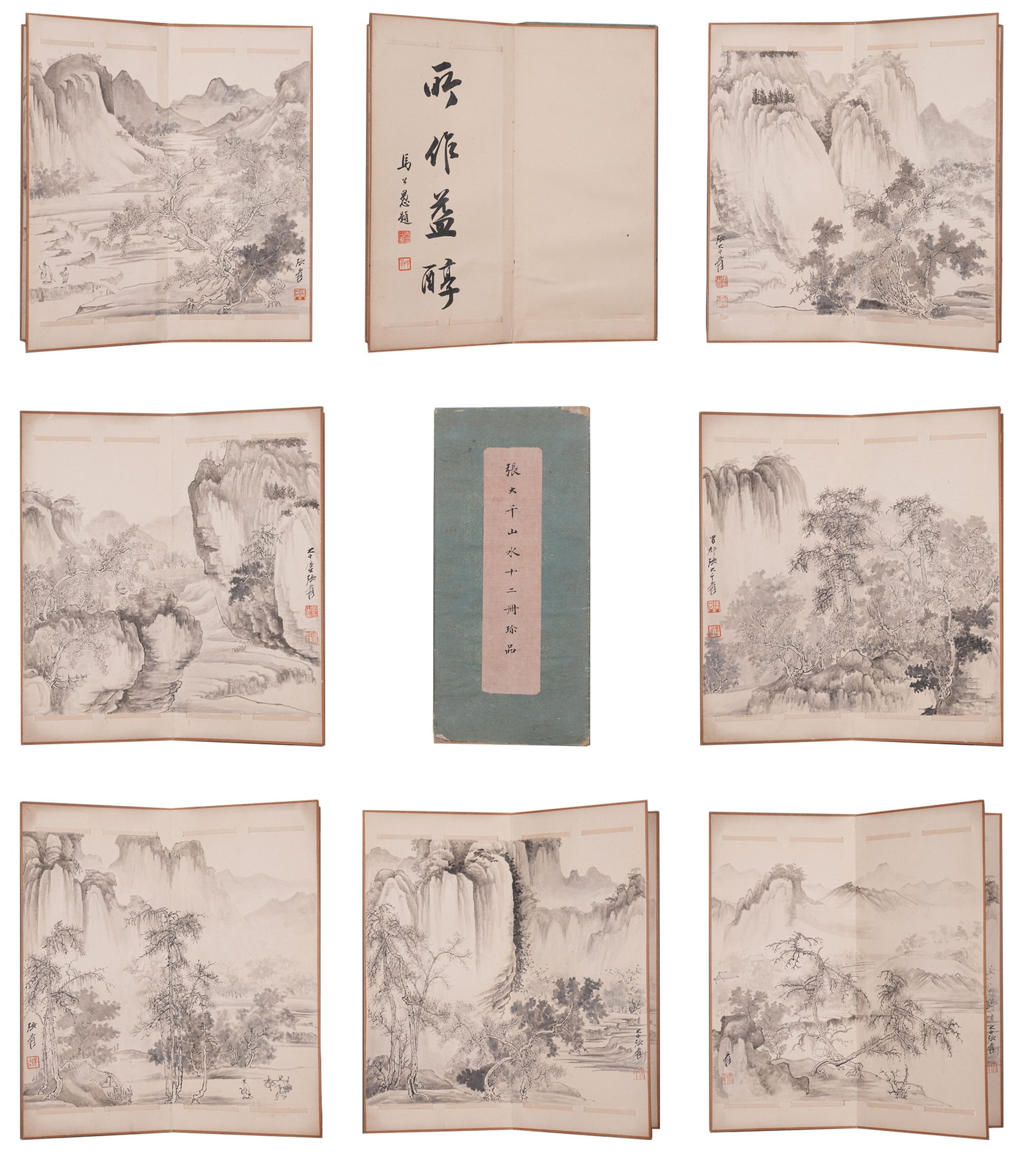 A ALBUM OF LANDSCAPE PAINTINGS ON PAPER BY ZHANG DAQIAN (13 LEAVES).張大千 (1 of 17)