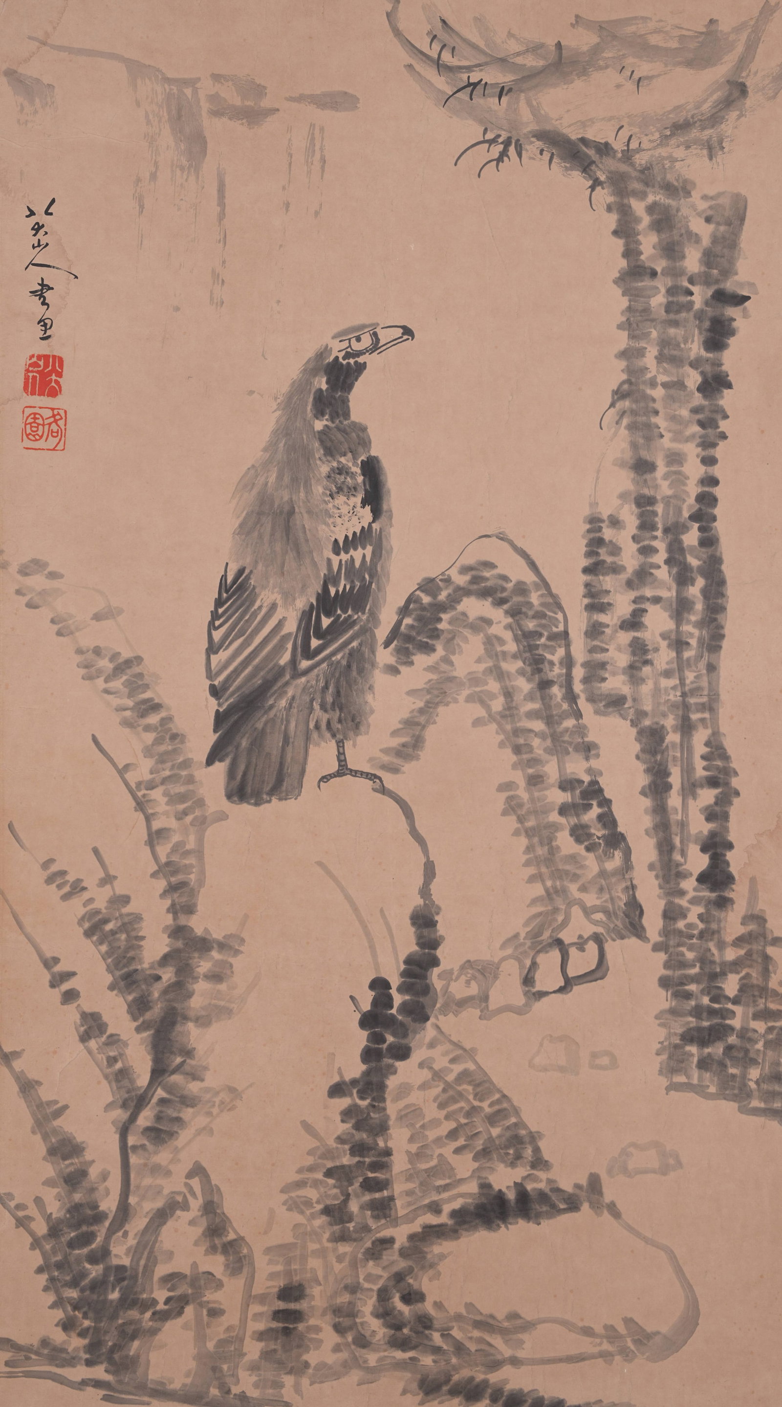 A EAGLE PAINTING ON PAPER BY BADA SHANREN.八大山人: Eagle Painting on Paper by Bada Shanren.八大山人