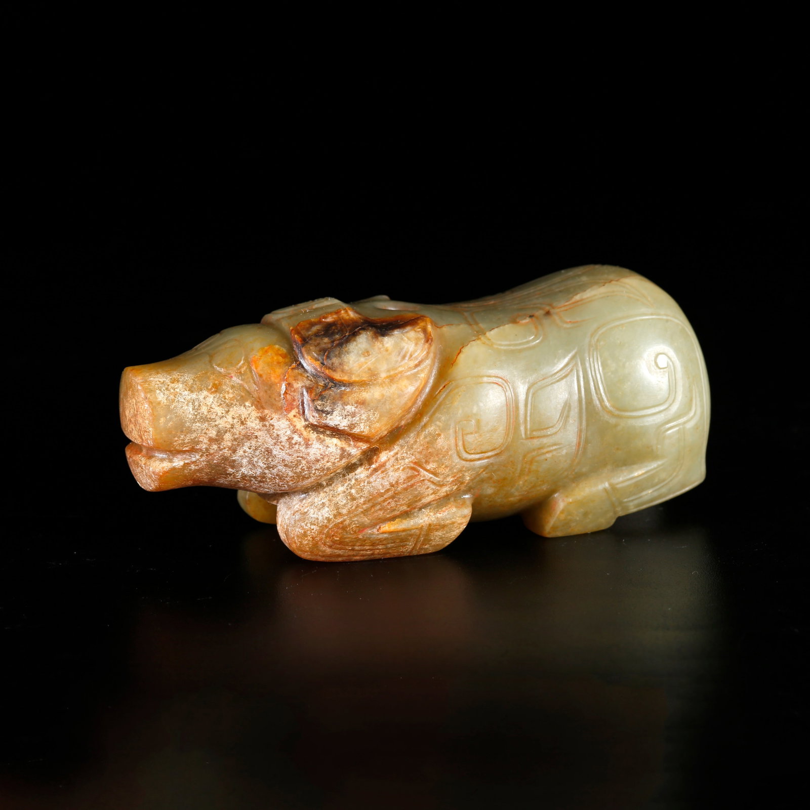A ANCIENT JADE OX ORNAMENT: Ancient Jade Ox Ornament