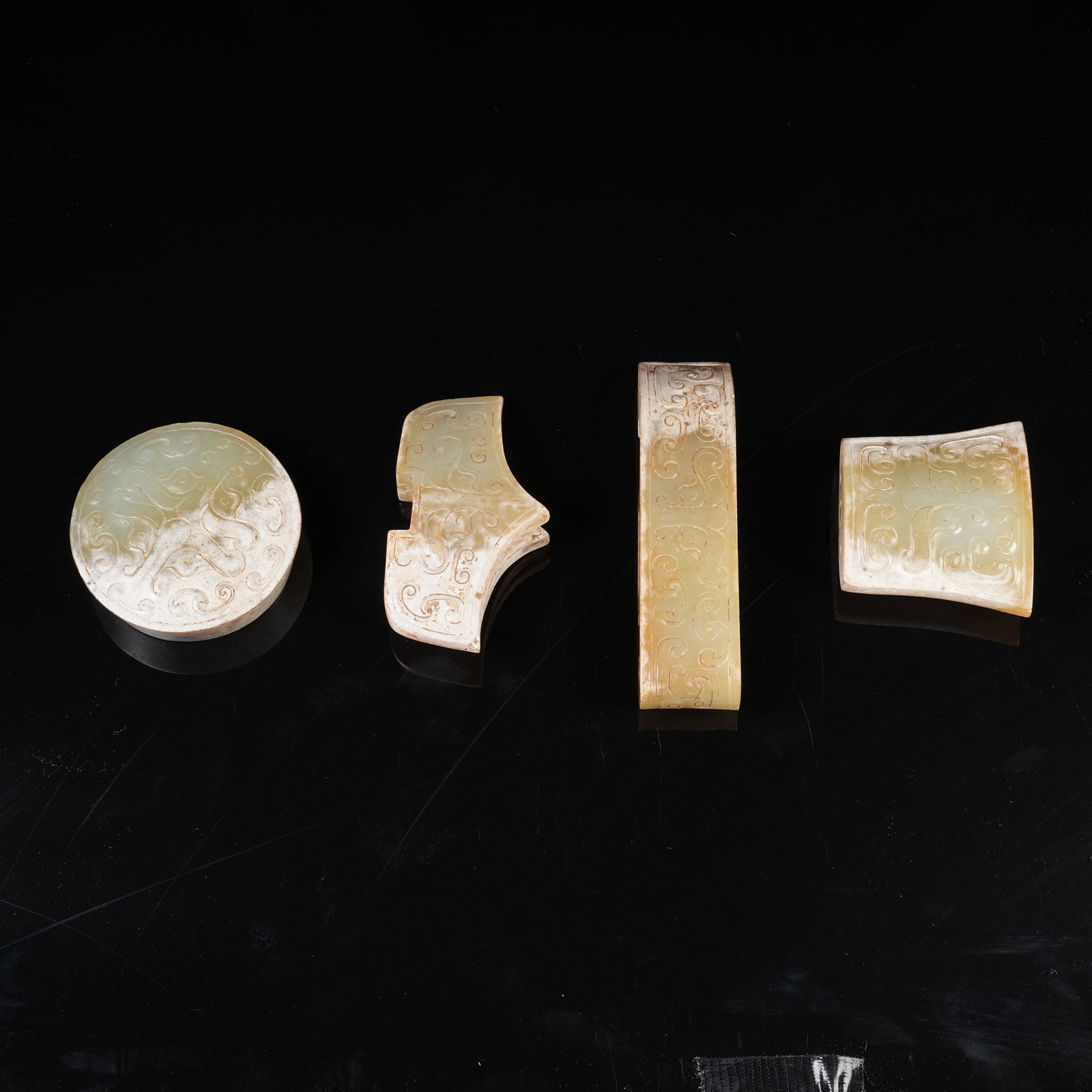 A SET OF ARCHAIC JADE SWORD FITTINGS: Set of Archaic Jade Sword Fittings