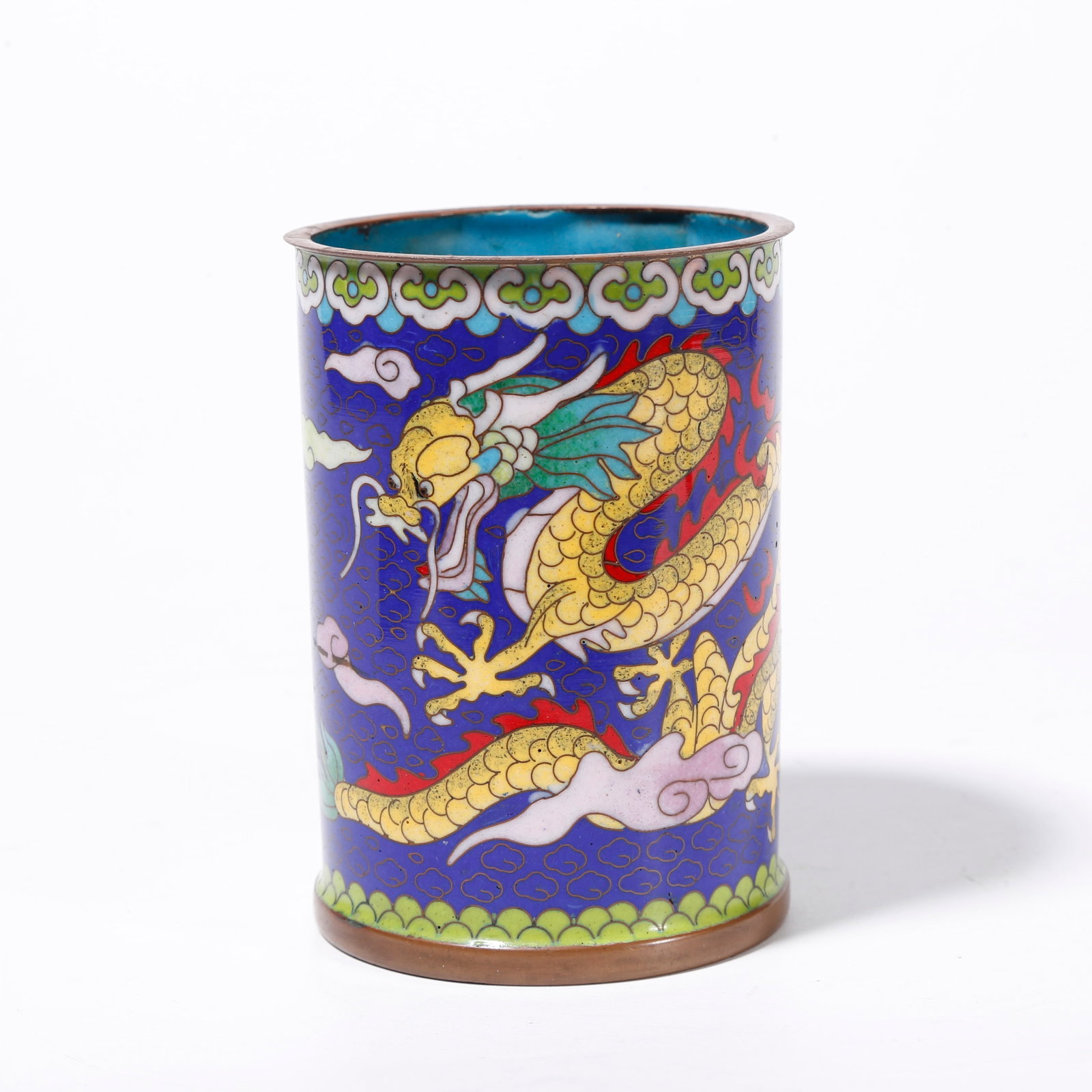 A CLOISONNE BRUSH POT WITH CLOUD AND DRAGON PATTERNS (1 of 9)