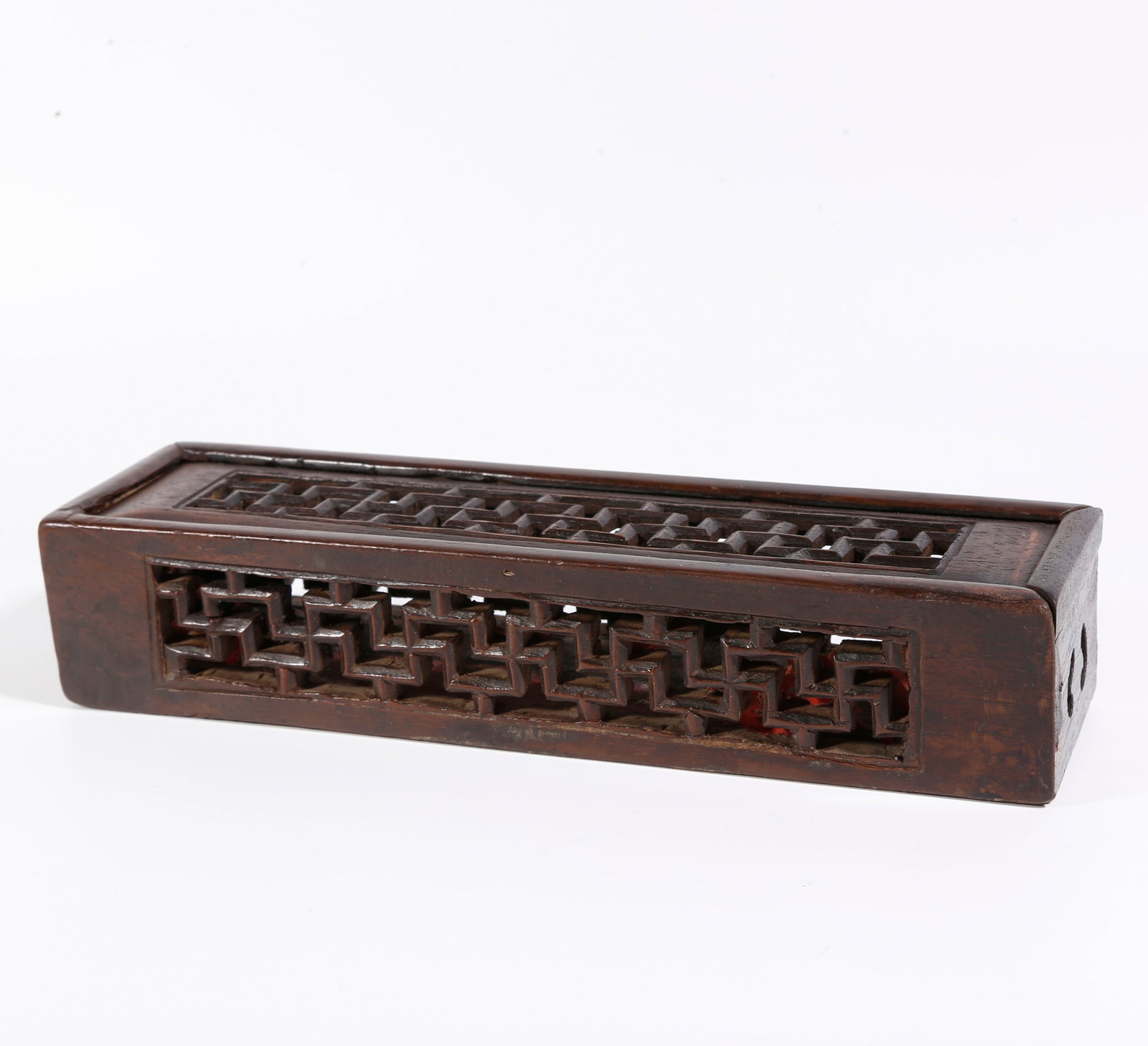 A RED SANDALWOOD CARVED INCENSE BOX: Red Sandalwood Carved Incense Box