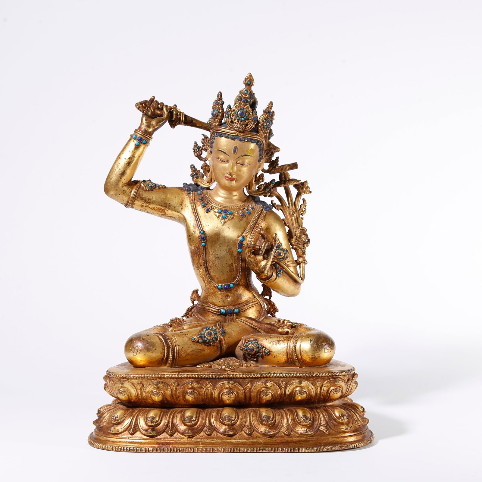 A GILT BRONZE STATUE OF SWORD-BEARING MANJUSHRI: Gilt Bronze Statue of Sword-bearing Manjushri