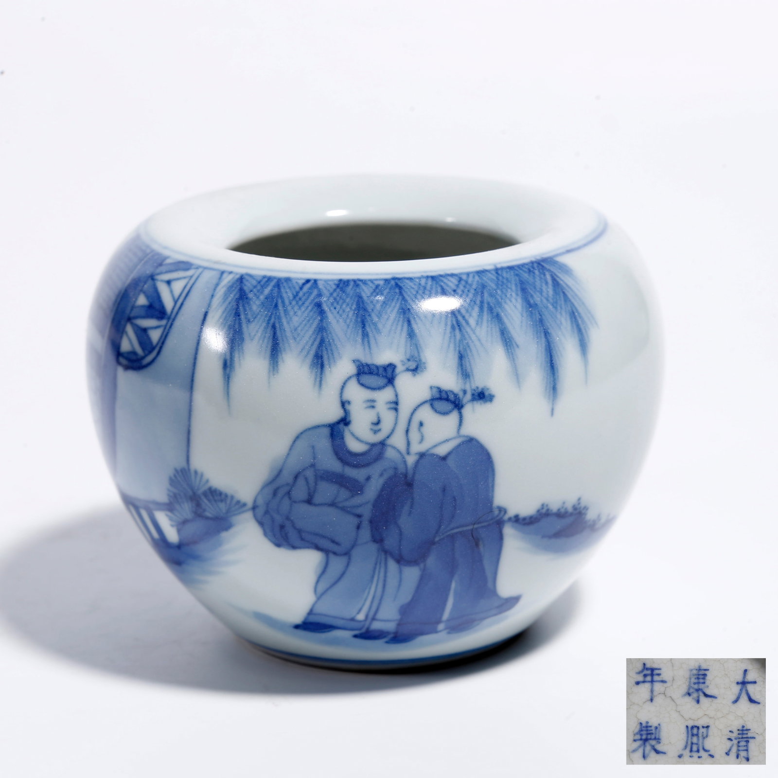A BLUE AND WHITE FIGURE STORY WATER POT (1 of 9)