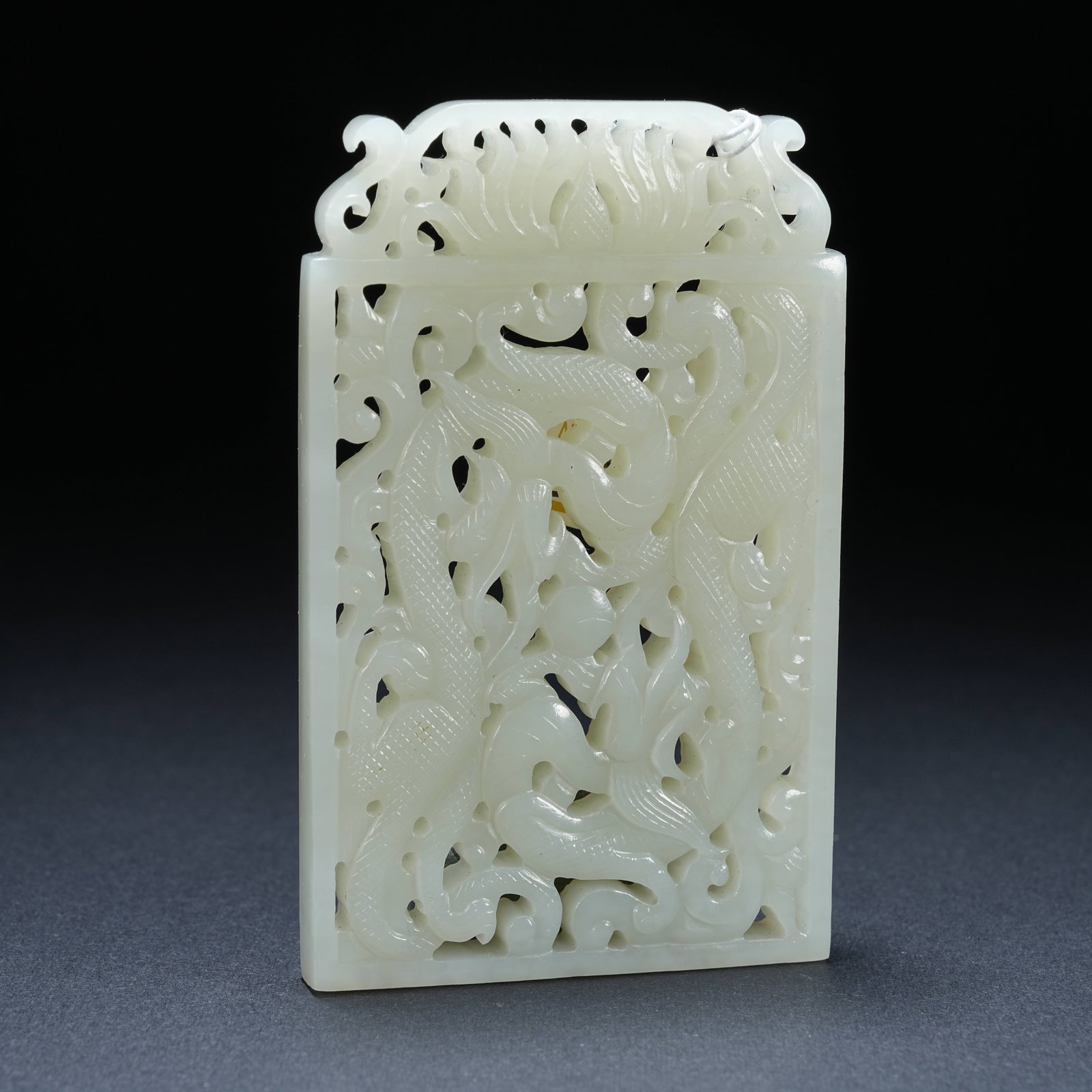 A HETIAN JADE TWO DRAGONS PLAYING WITH PEARL PLAQUE: Hetian Jade Two Dragons Playing with Pearl Plaque