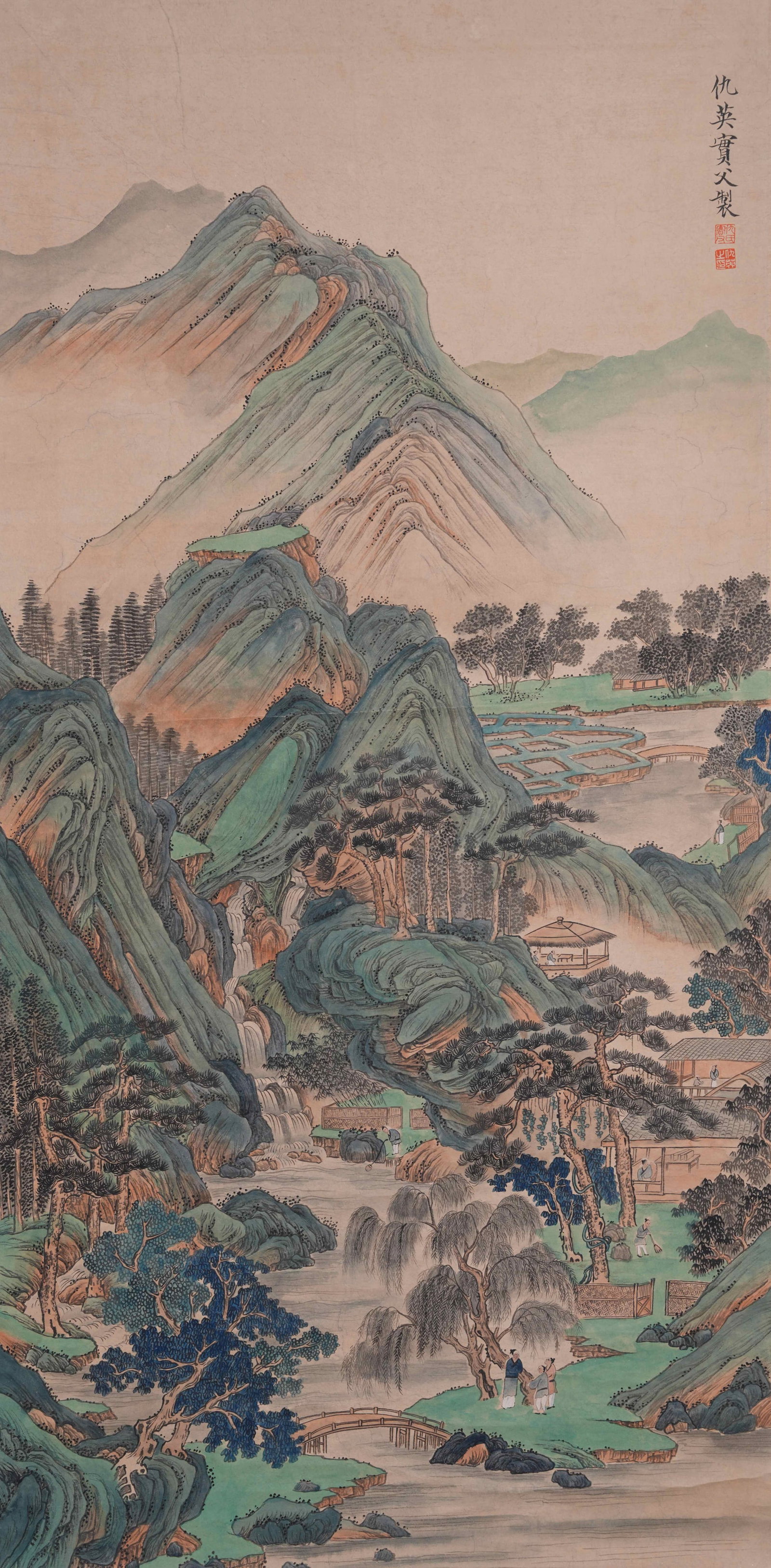 A LANDSCAPE PAINTING ON PAPER BY QIU YING.仇英: Landscape Painting on Paper by Qiu Ying.仇英