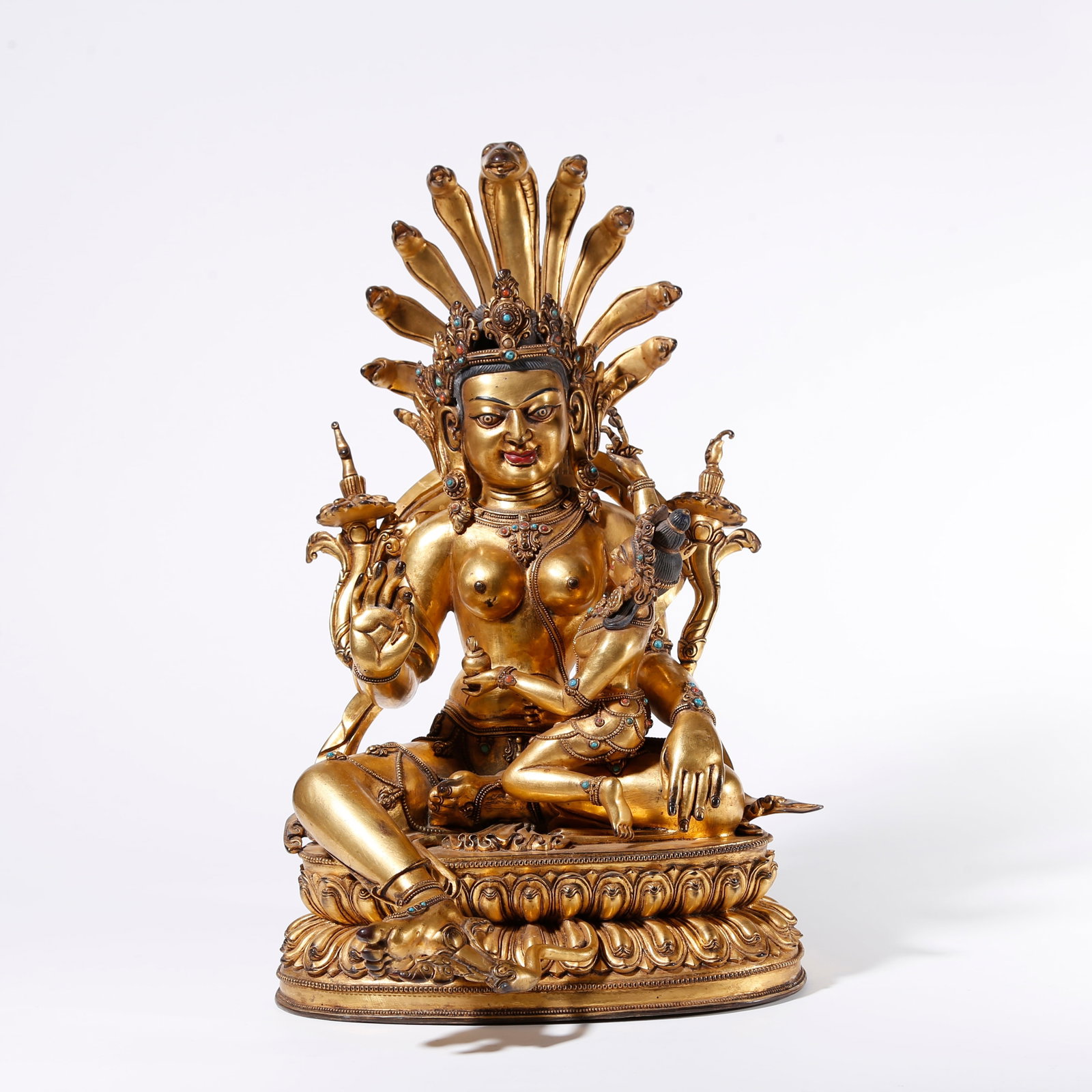 A GILT BRONZE STATUE OF NAGARJUNA BODHISATTVA: Gilt Bronze Statue of Nagarjuna Bodhisattva