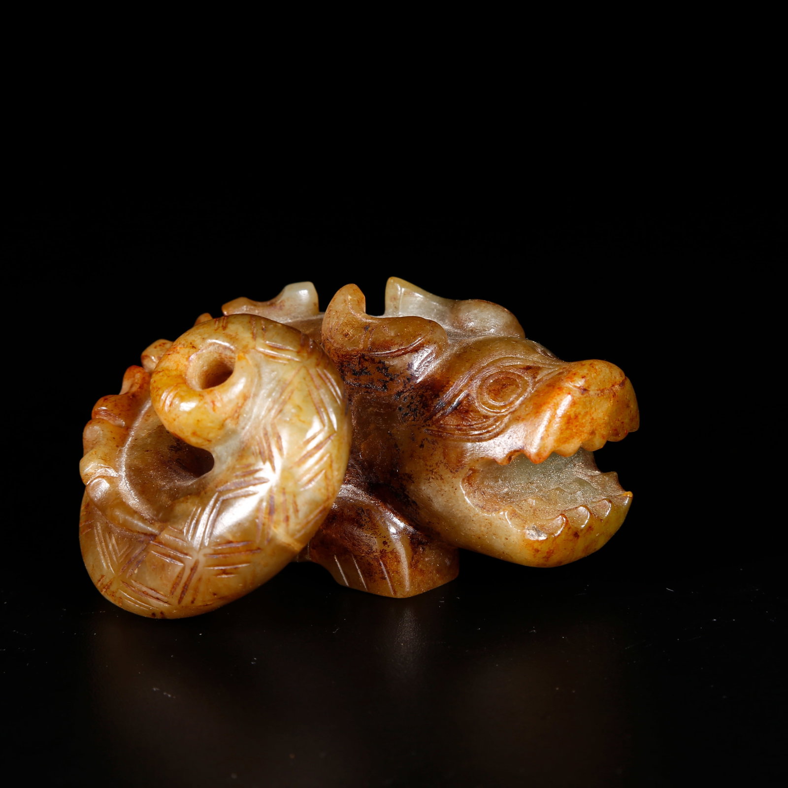 A ANCIENT JADE AUSPICIOUS BEAST ORNAMENT: Ancient Jade Auspicious Beast Ornament