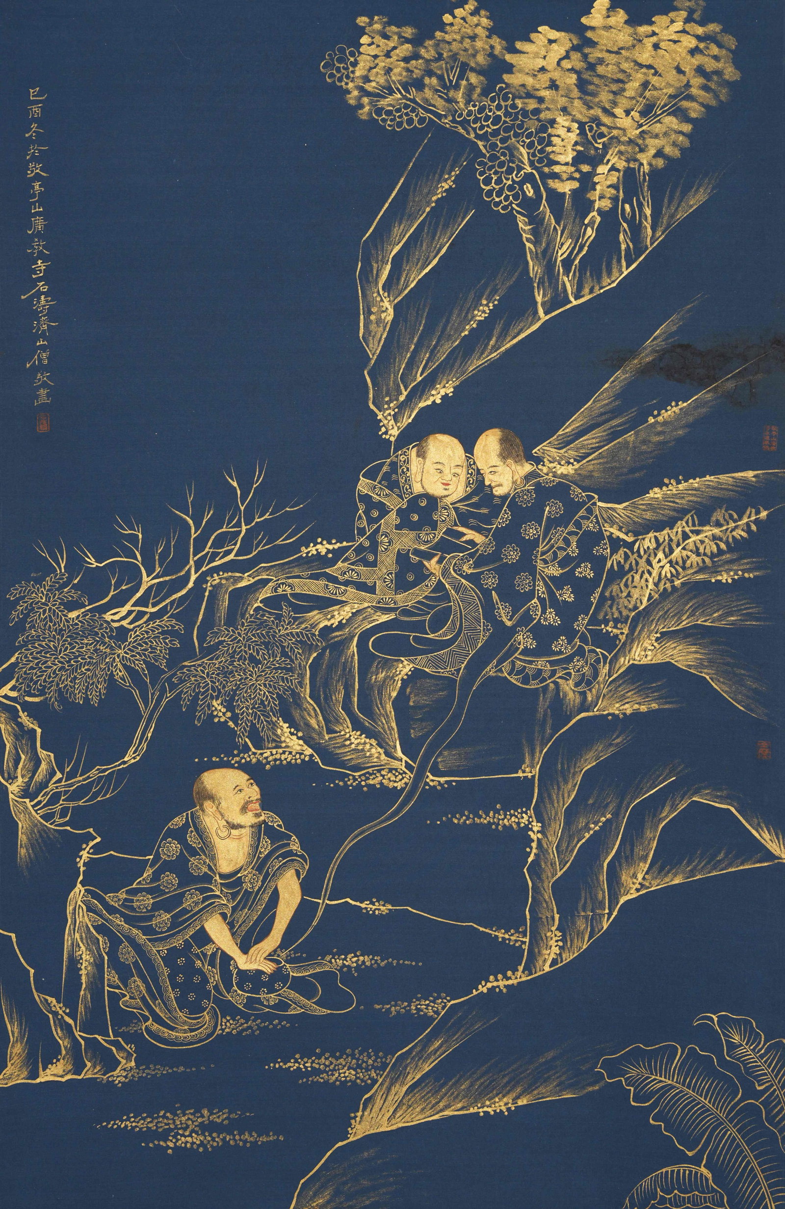 A ARHAT PAINTING ON SILK BY SHITAO.石濤: Arhat Painting on Silk by Shitao.石濤
