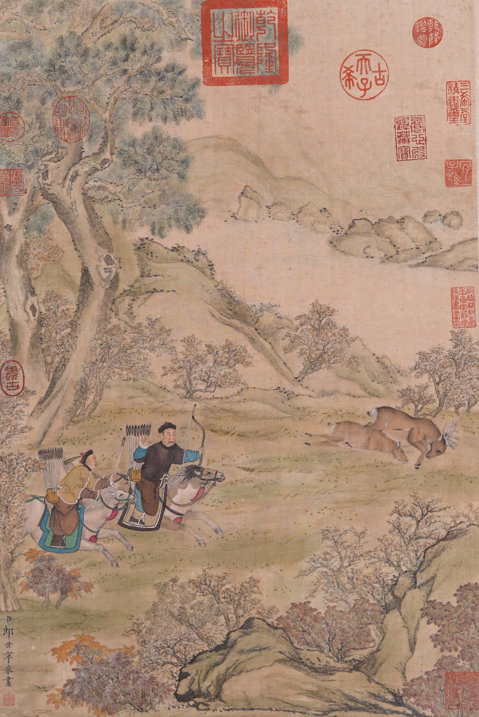 A HUNTING SCENE PAINTING ON SILK BY GIUSEPPE CASTIGLIONE.郎世寧 (1 of 11)