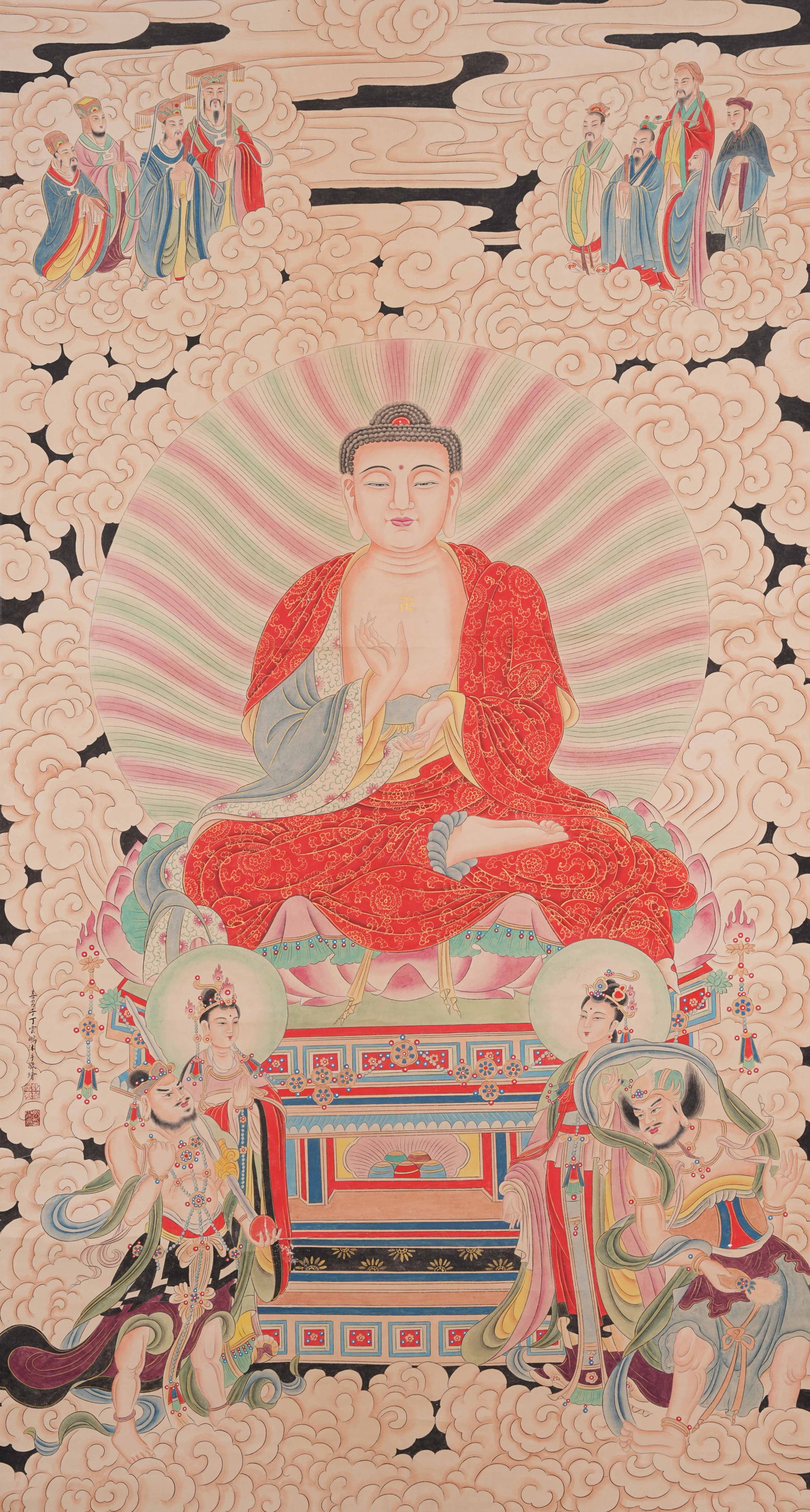 A BUDDHA STATUE PAINTING ON PAPER BY DING YUNPENG.丁雲鵬: Buddha Statue Painting on Paper by Ding Yunpeng.丁雲鵬