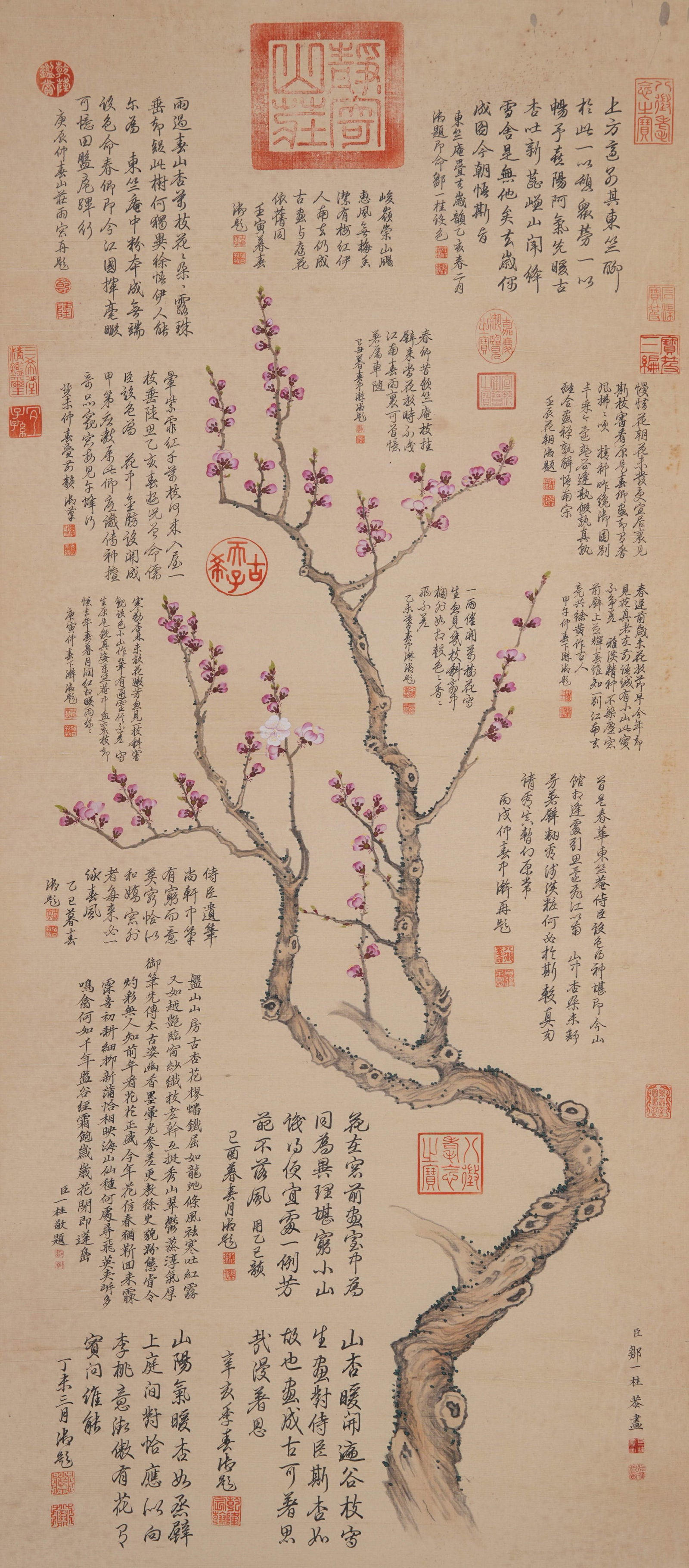 A FLOWER PAINTING ON SILK BY ZOU YIGUI.鄒一桂: Flower Painting on Silk by Zou Yigui.鄒一桂