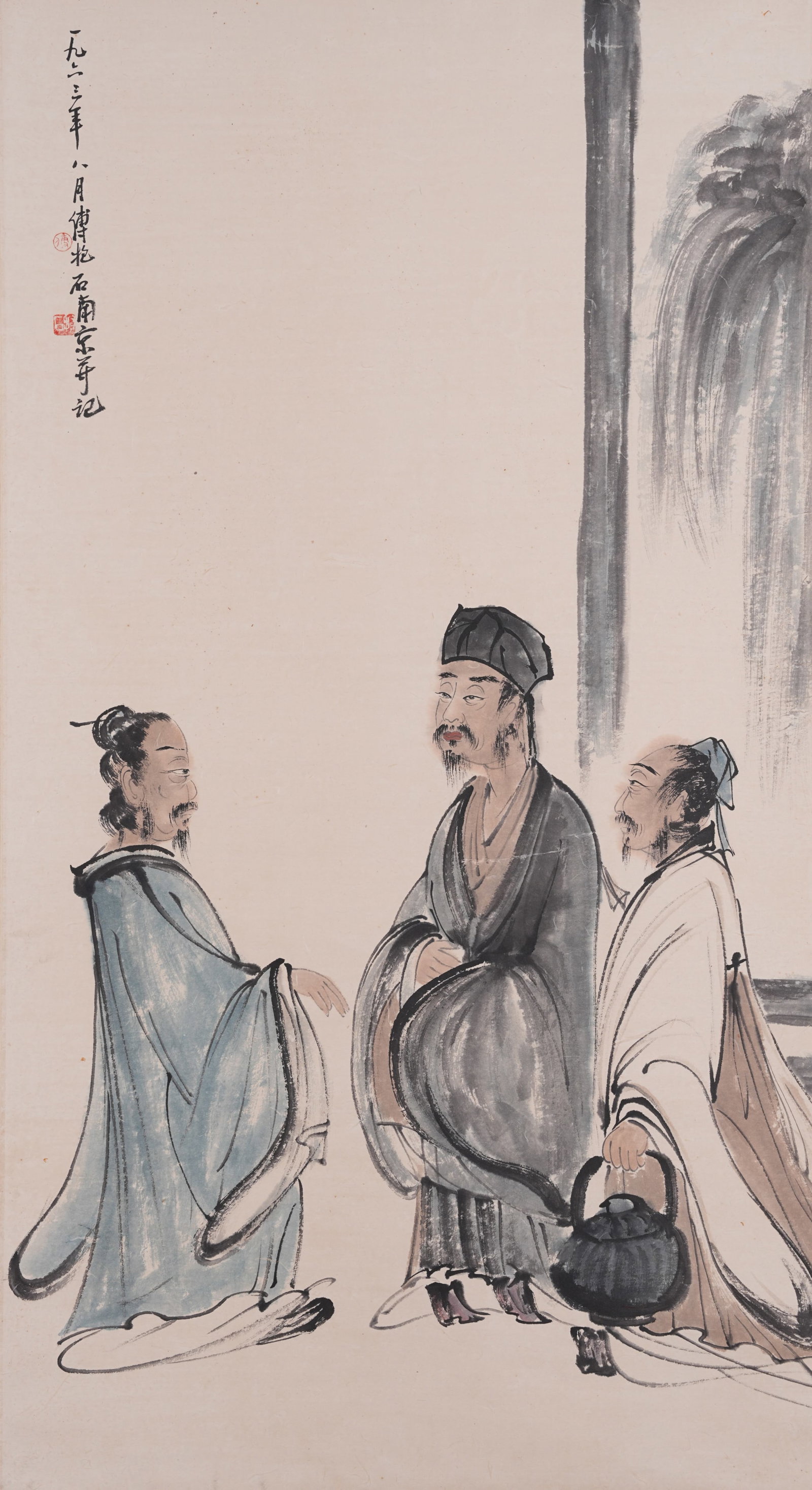 A FIGURE PAINTING ON PAPER BY FU BAOSHI.傅抱石: Figure Painting on Paper by Fu Baoshi.傅抱石