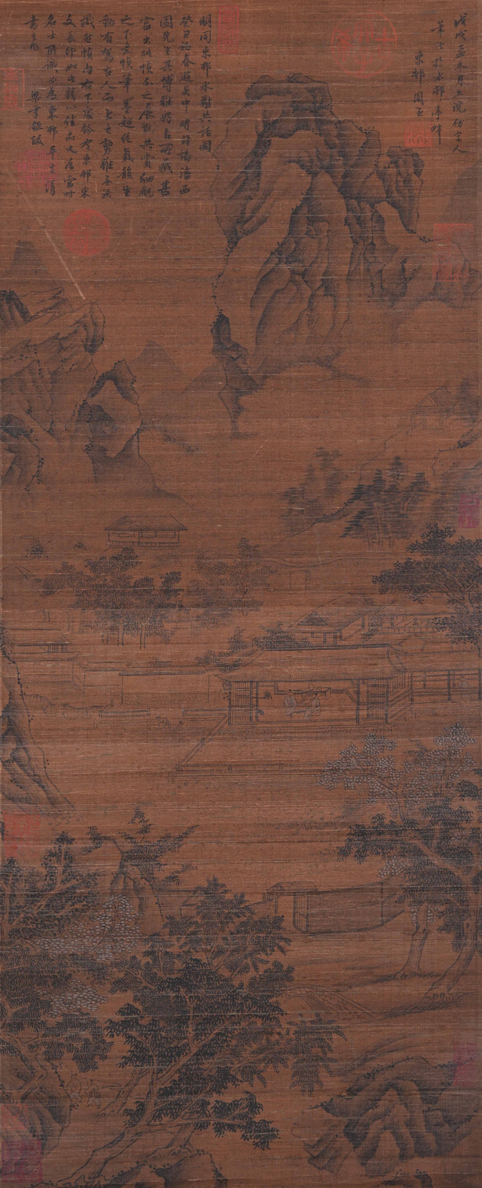 A LANDSCAPE PAINTING ON SILK BY ZHOU CHEN.周臣: Landscape Painting on Silk by Zhou Chen.周臣