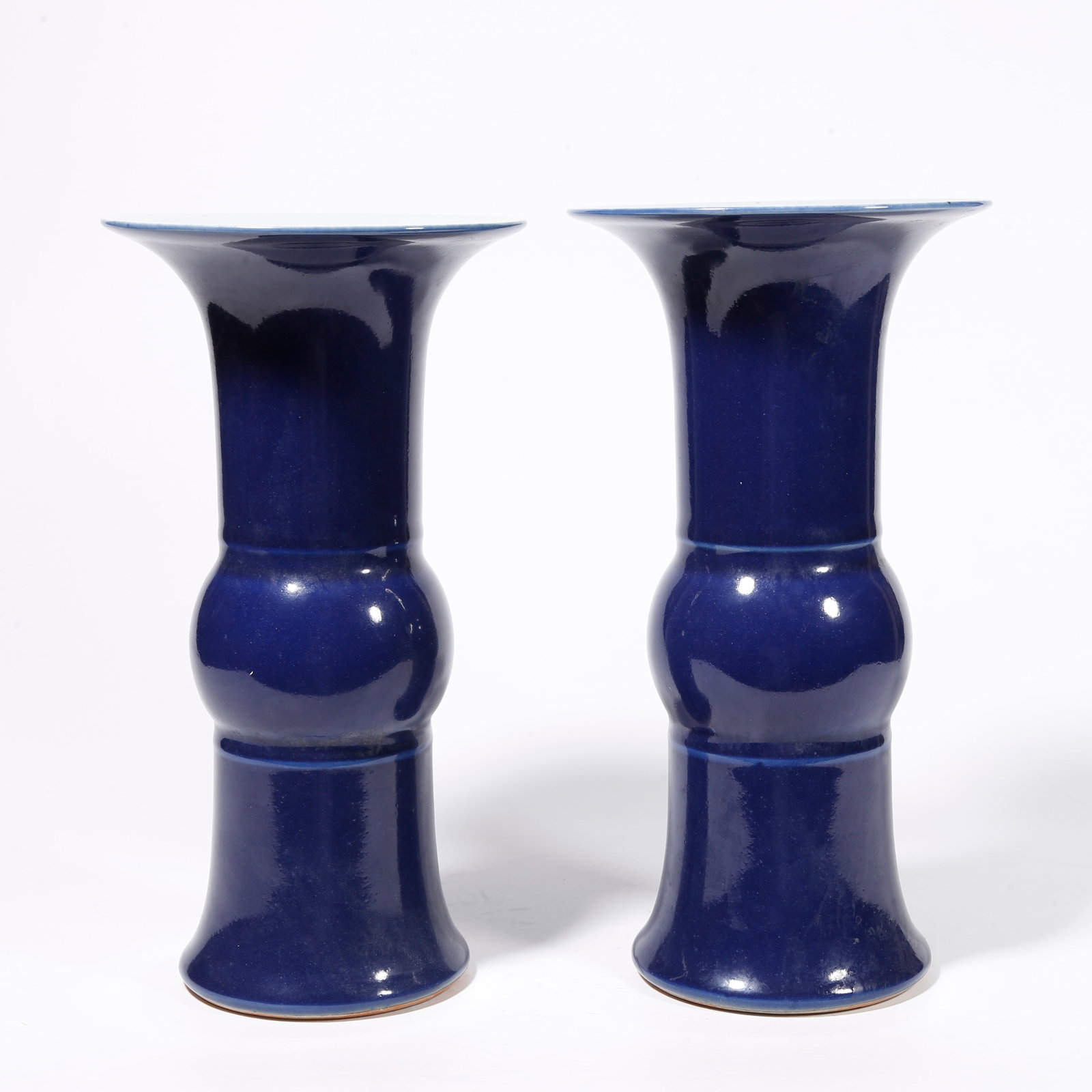 A BLUE GLAZE GU VASE (PAIR): Blue Glaze Gu Vase (Pair)