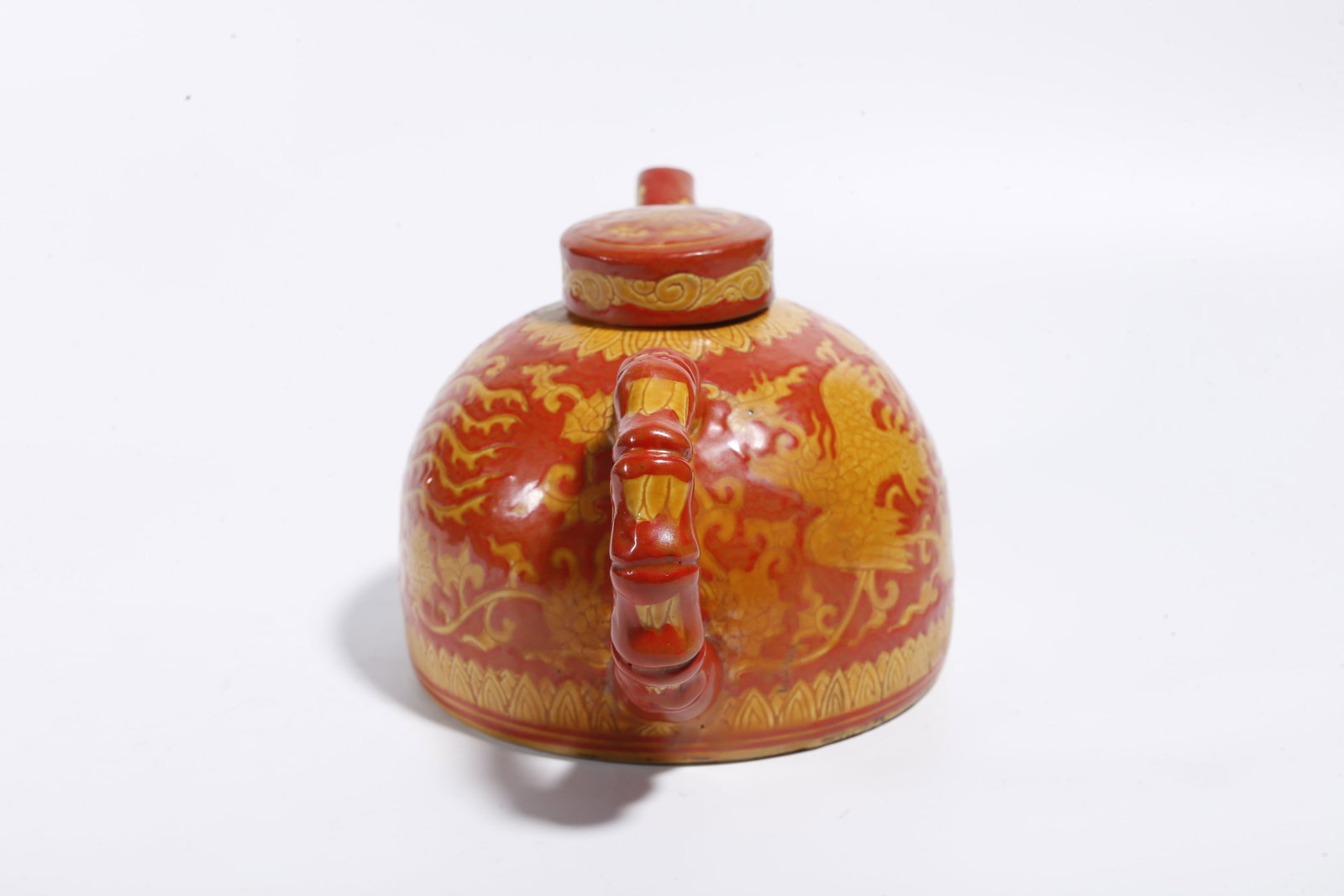 A RED-GROUND YELLOW PHOENIX PATTERN EWER - 3