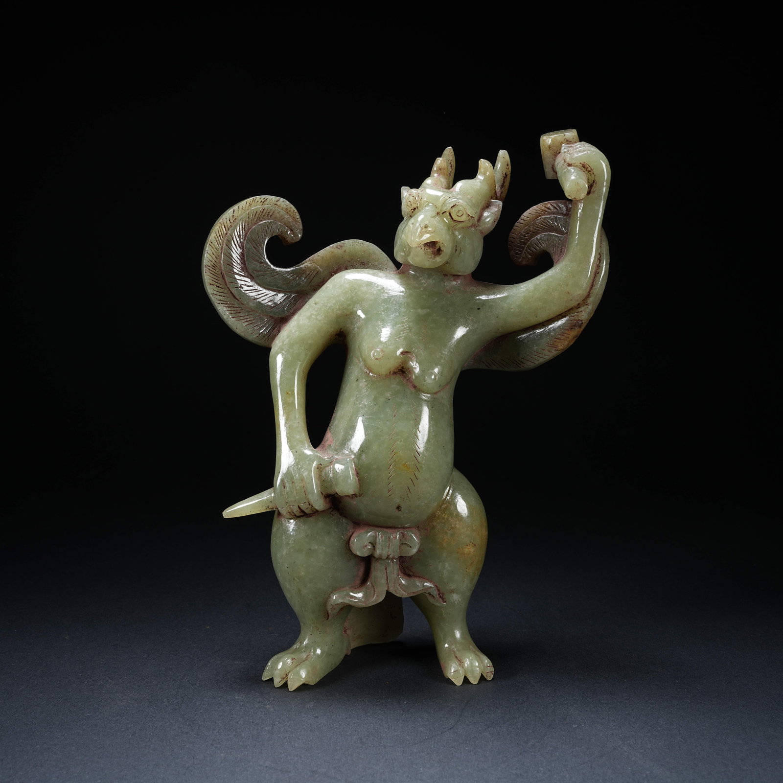 A ANCIENT JADE GOLDEN-WINGED ROC ORNAMENT: Ancient Jade Golden-winged Roc Ornament