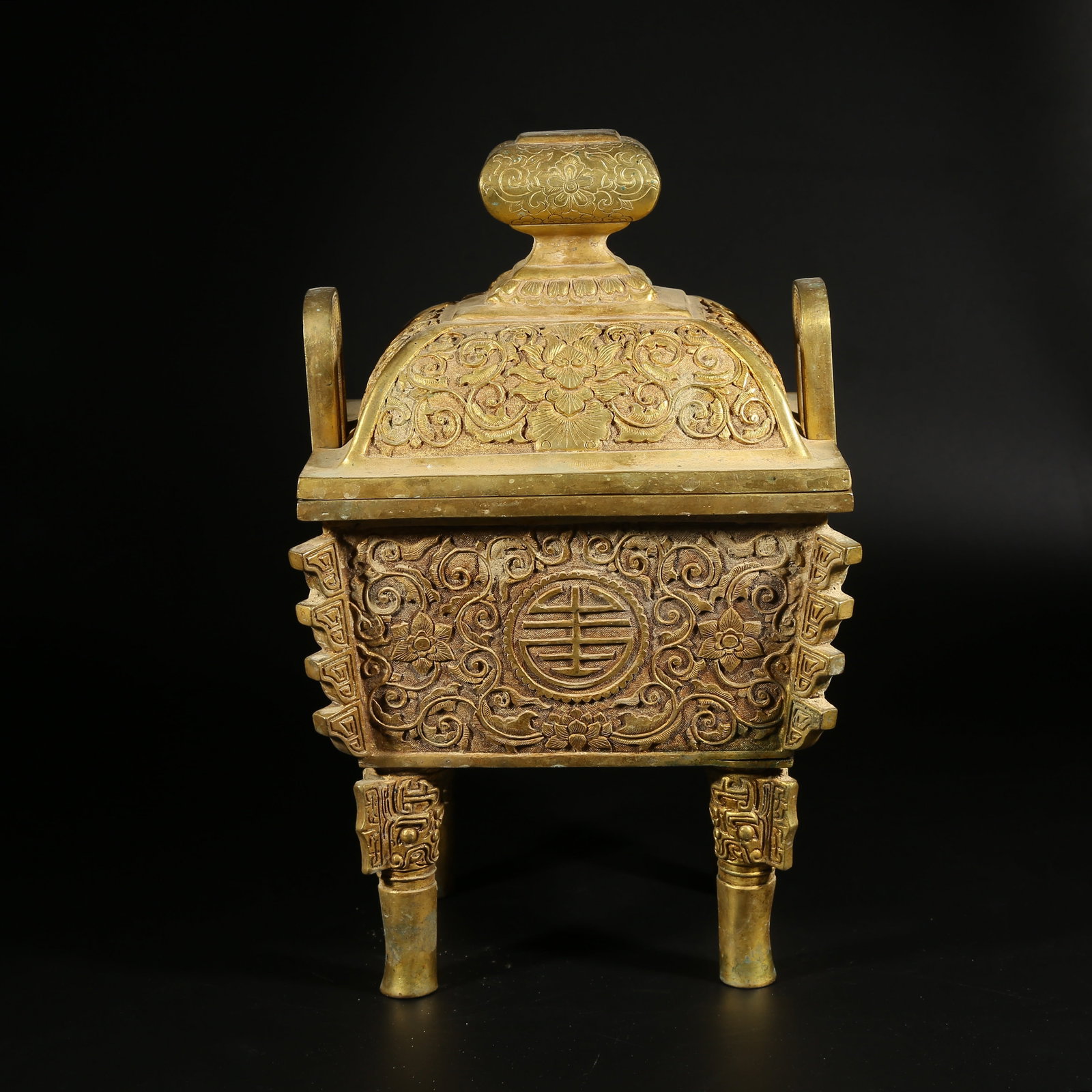A GILT BRONZE CENSER WITH INTERLACED FLORAL DESIGN: Gilt Bronze Censer with Interlaced Floral Design