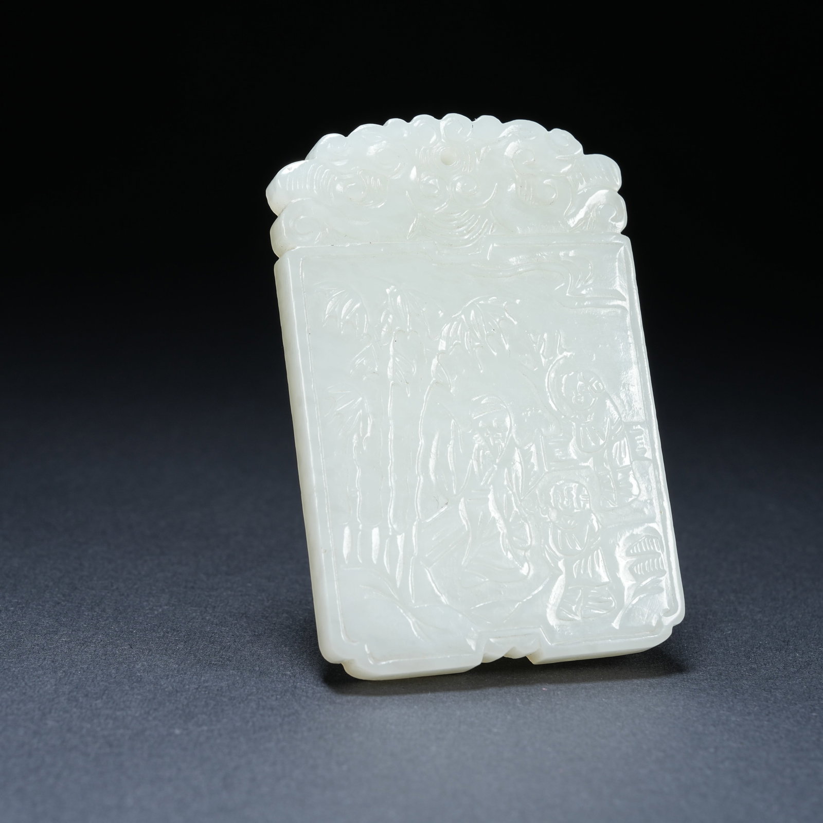 A HETIAN JADE ZIGAN PLAQUE WITH BAMBOO FOREST AND FIGURE PATTERN (1 of 10)