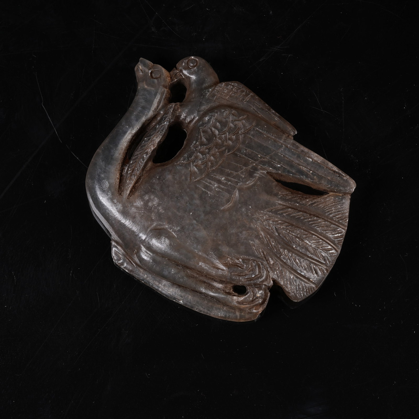 A CRYSTAL PENDANT OF GYRFALCON PREYING ON WILD GOOSE: Crystal Pendant of Gyrfalcon Preying on Wild Goose