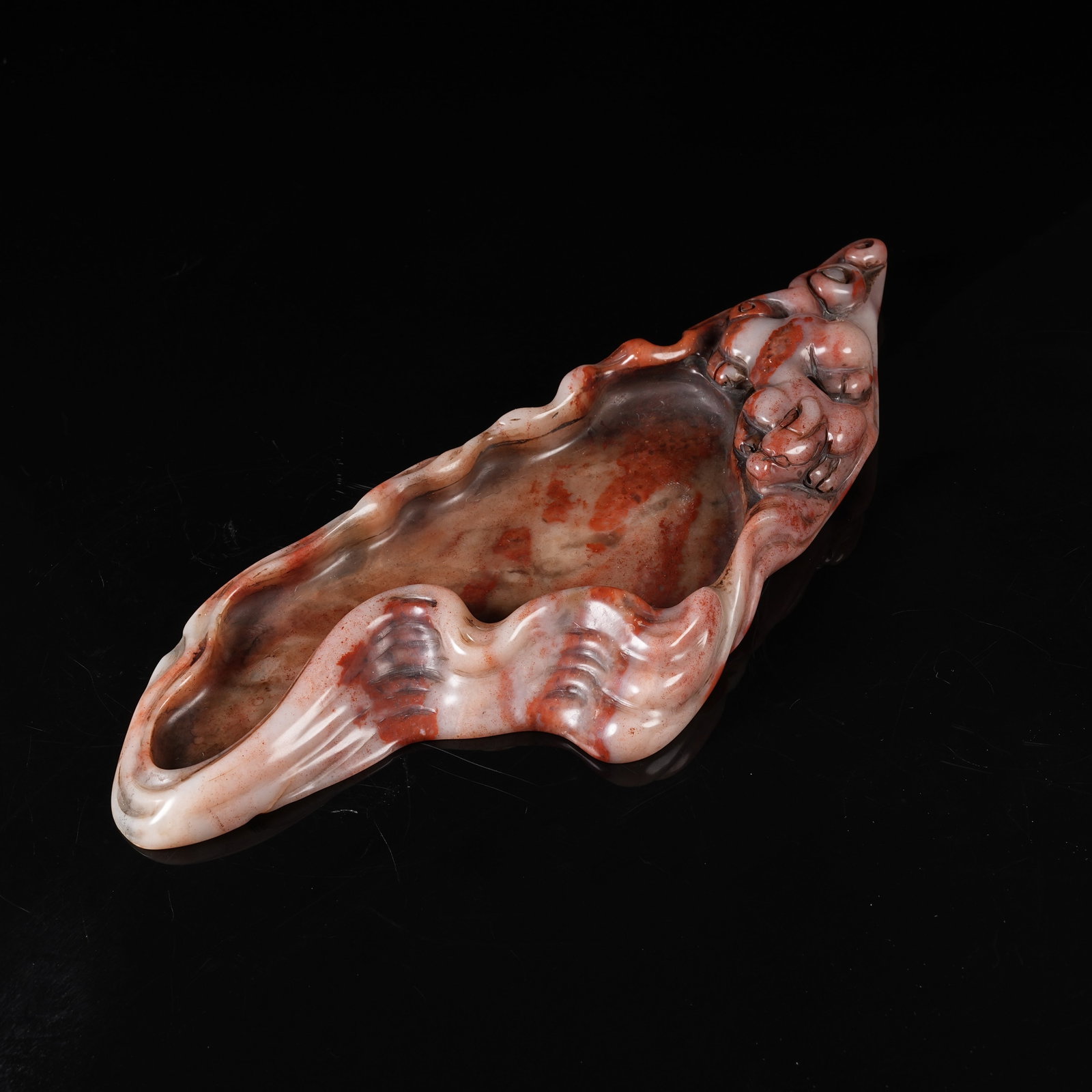 A SHOUSHAN STONE INK DISH IN GANODERMA FORM: Shoushan Stone Ink Dish in Ganoderma Form