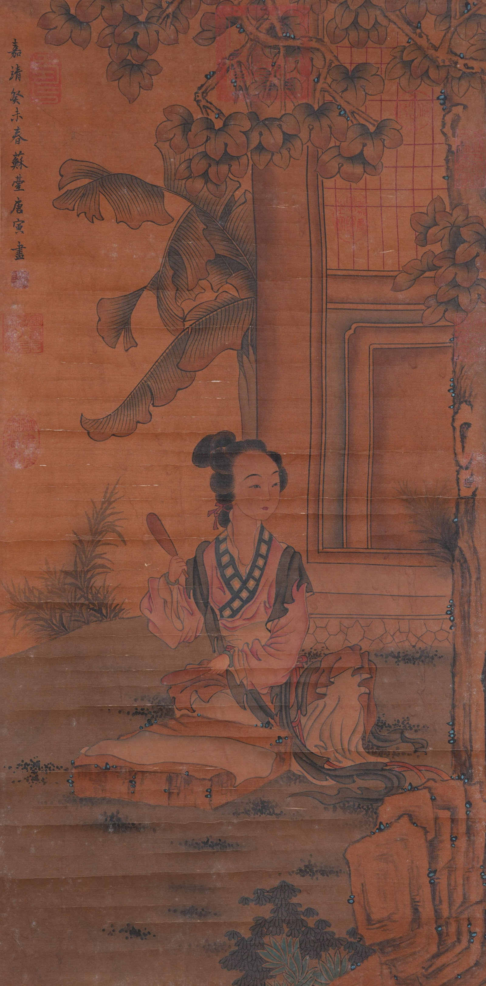 A LADIES PAINTING ON SILK BY TANG BOHU.唐伯虎: Ladies Painting on Silk by Tang Bohu.唐伯虎