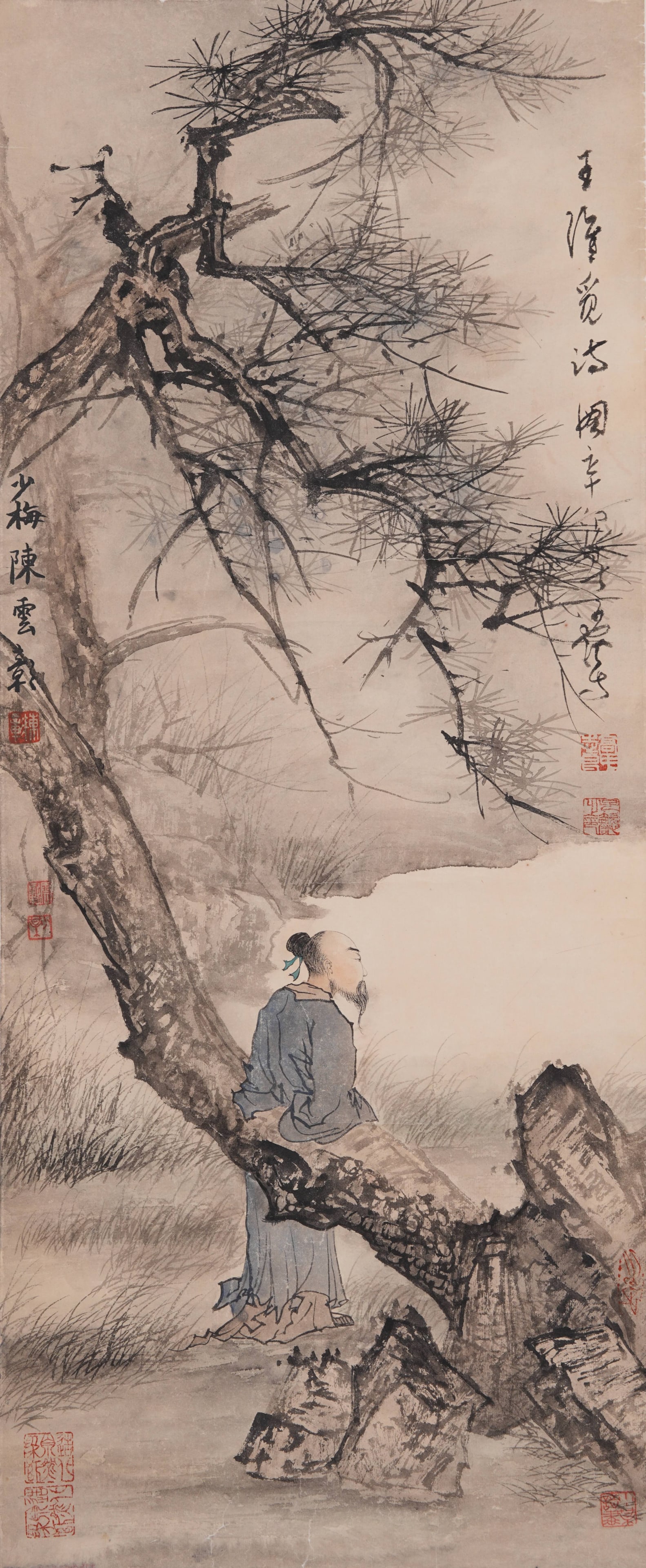 A FIGURE PAINTING ON PAPER BY CHEN SHAOMEI.陳少梅 (1 of 9)