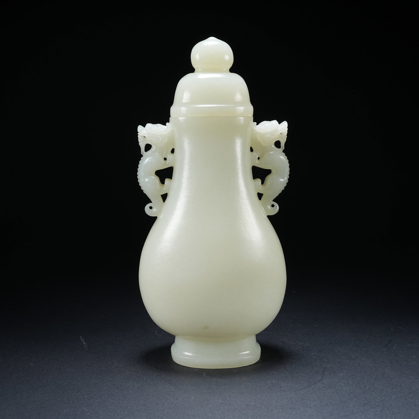A HETIAN JADE LIDDED VASE WITH DOUBLE DRAGON EARS (1 of 10)