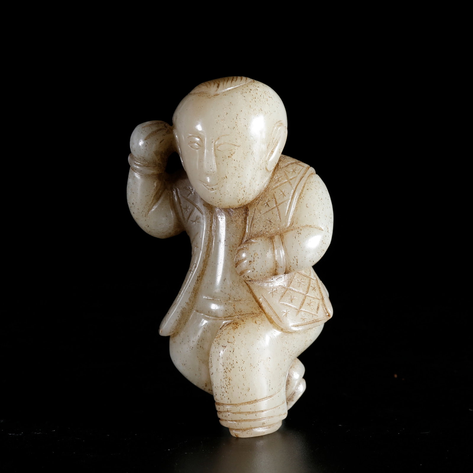 A HETIAN JADE BOY FIGURINE: Hetian Jade Boy Figurine