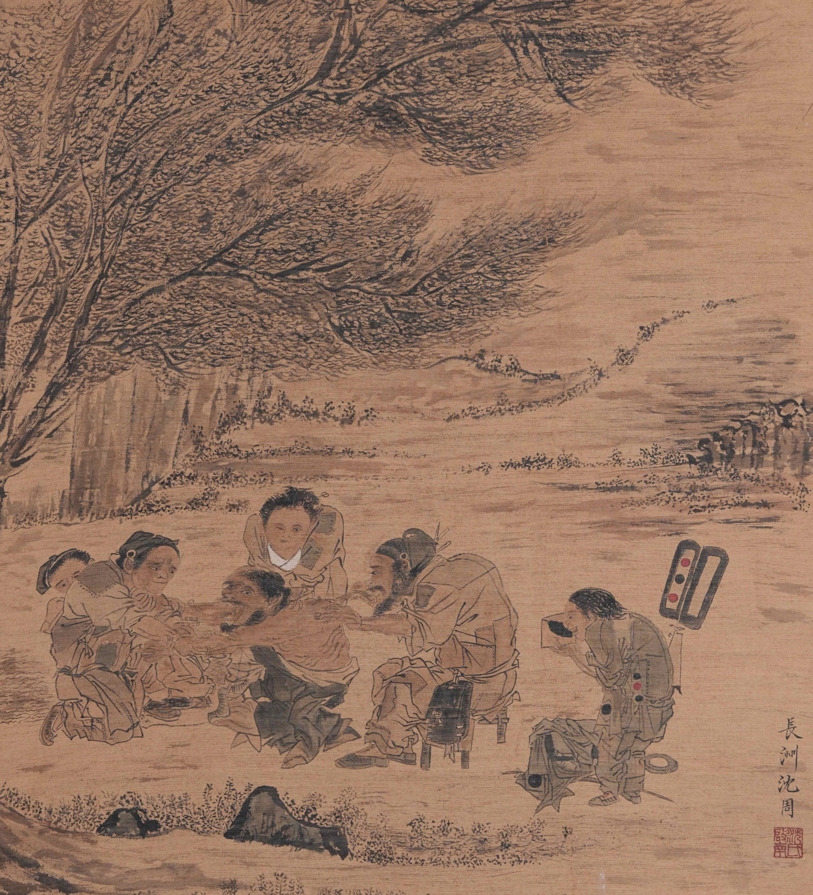 A FIGURE PAINTING ON SILK BY SHEN ZHOU.沈周: Figure Painting on Silk by Shen Zhou.沈周