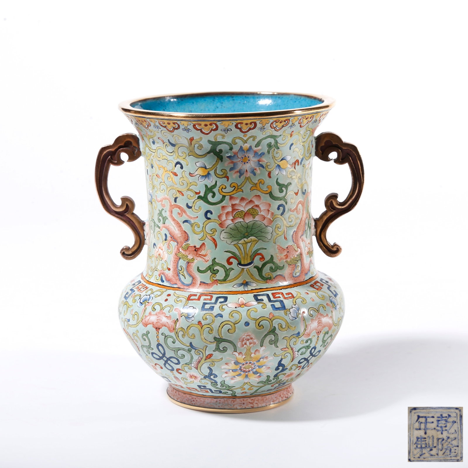 A CLOISONNE ZUN VESSEL WITH DRAGON AMID FLORAL SPRAYS PATTERN (1 of 9)