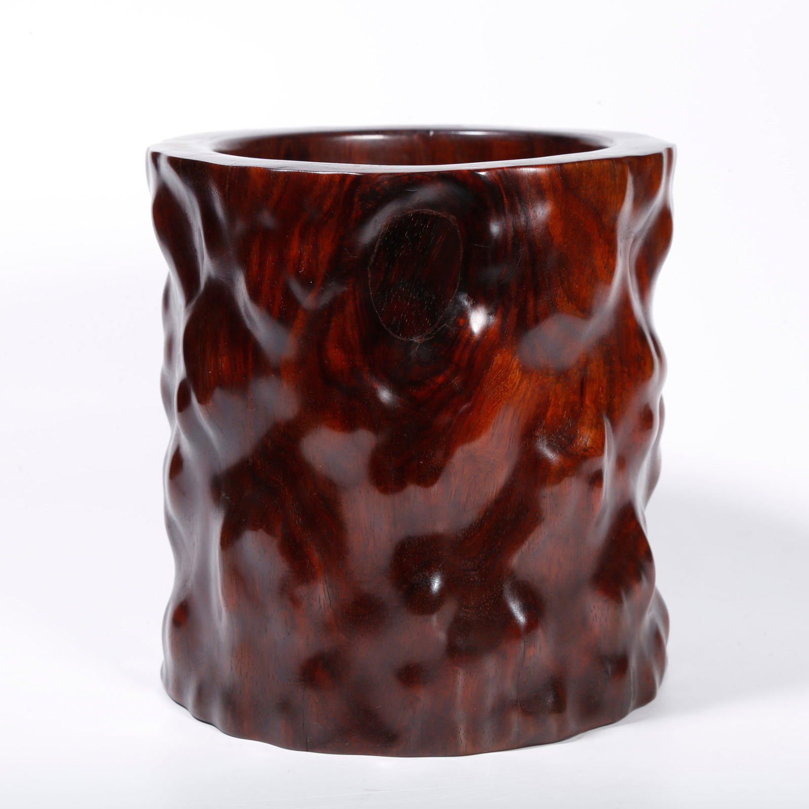 A HUALI WOOD BURL-SHAPED BRUSH POT: Huali Wood Burl-shaped Brush Pot