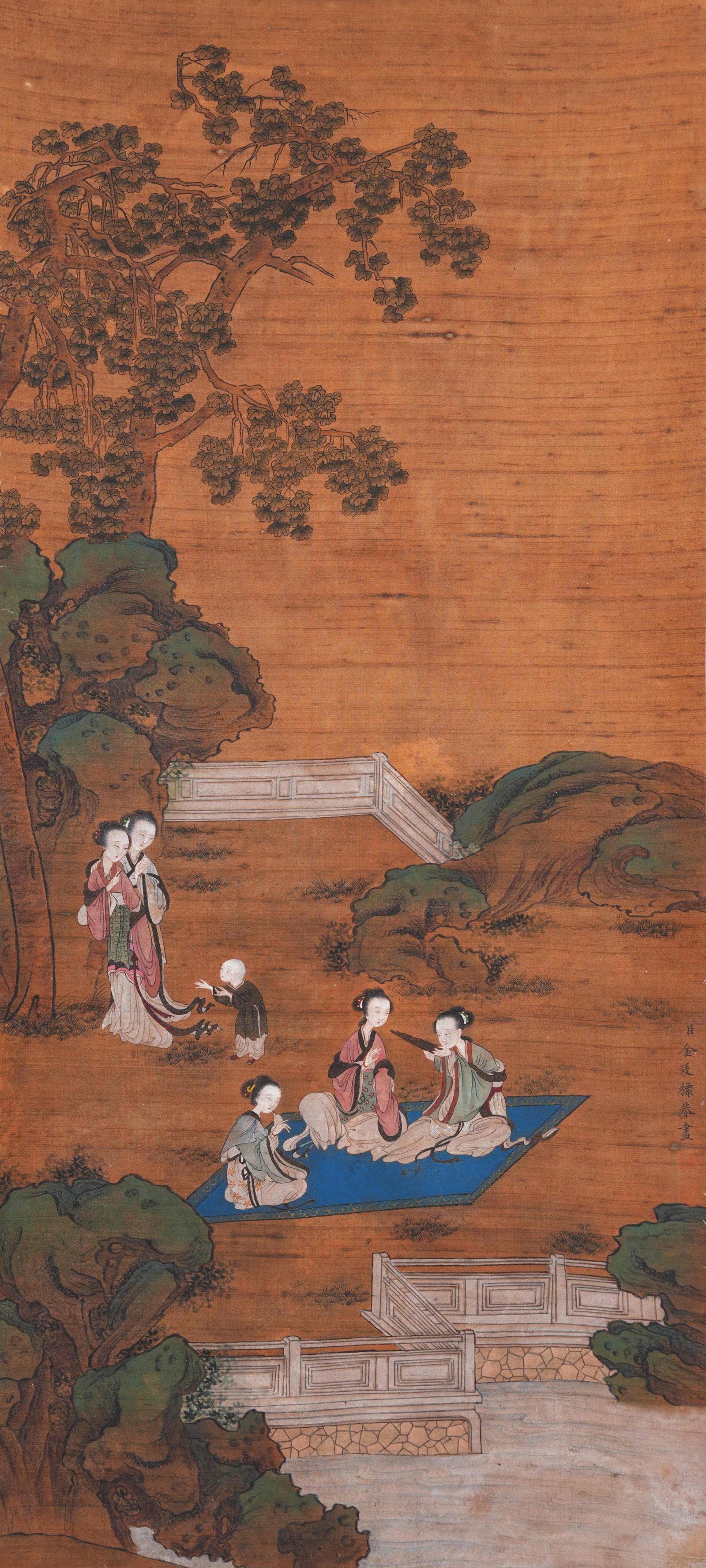 A FIGURE PAINTING ON SILK BY JIN TINGBIAO.金廷標: Figure Painting on Silk by Jin Tingbiao.金廷標